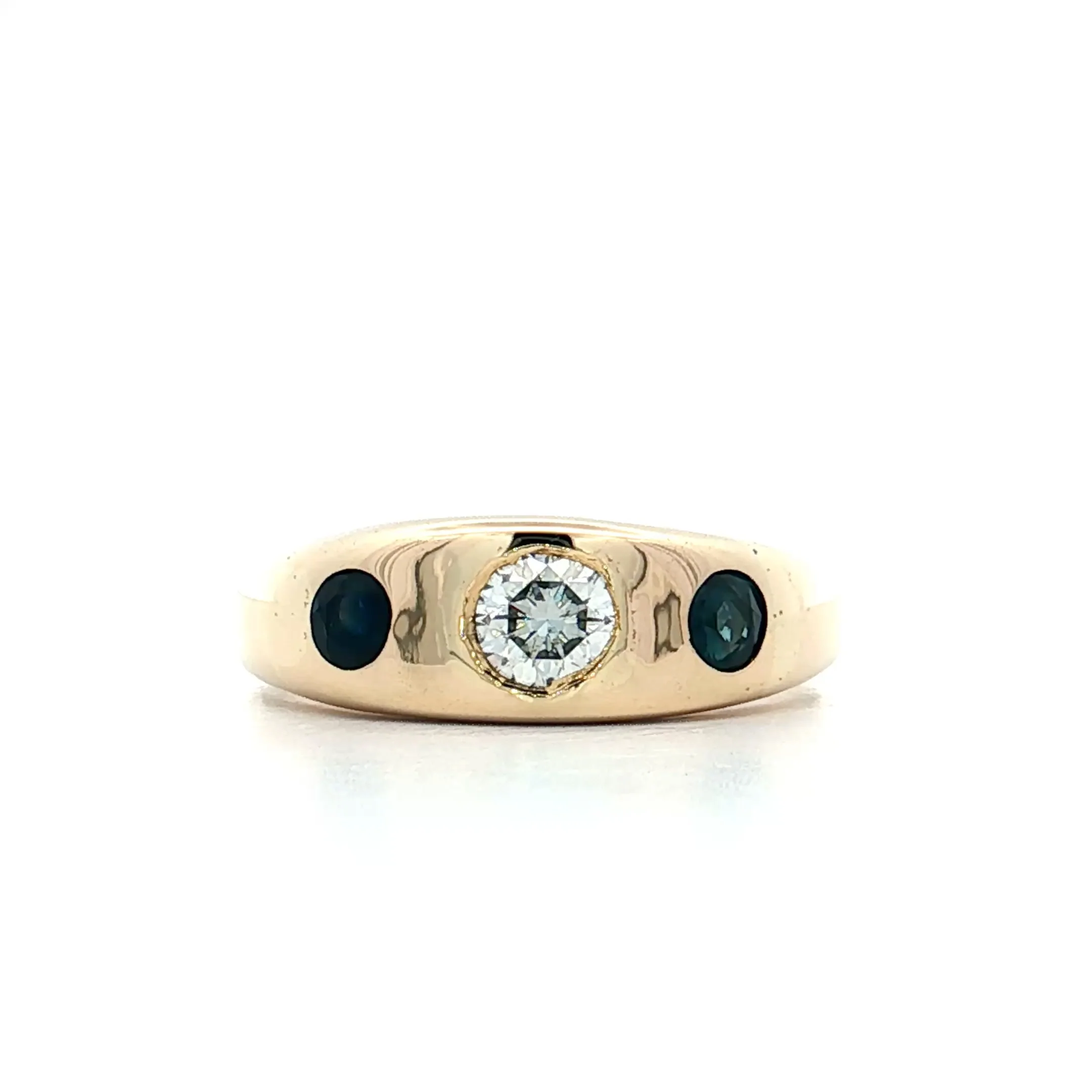 .25 Vintage Three Stone Diamond & Sapphire Ring 14k