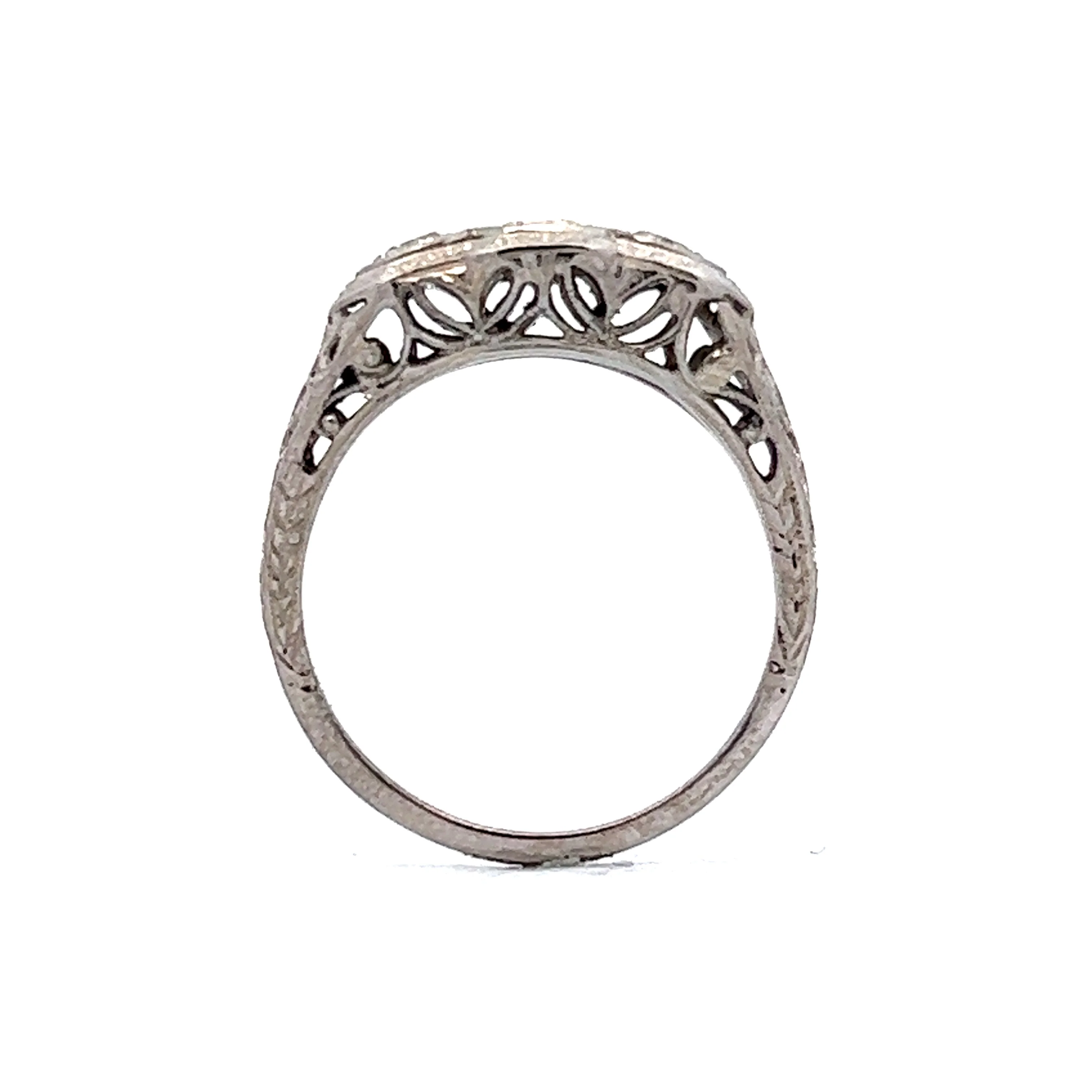 Vintage Old European Three Stone Engagement Ring in 18k White Gold - Image 4