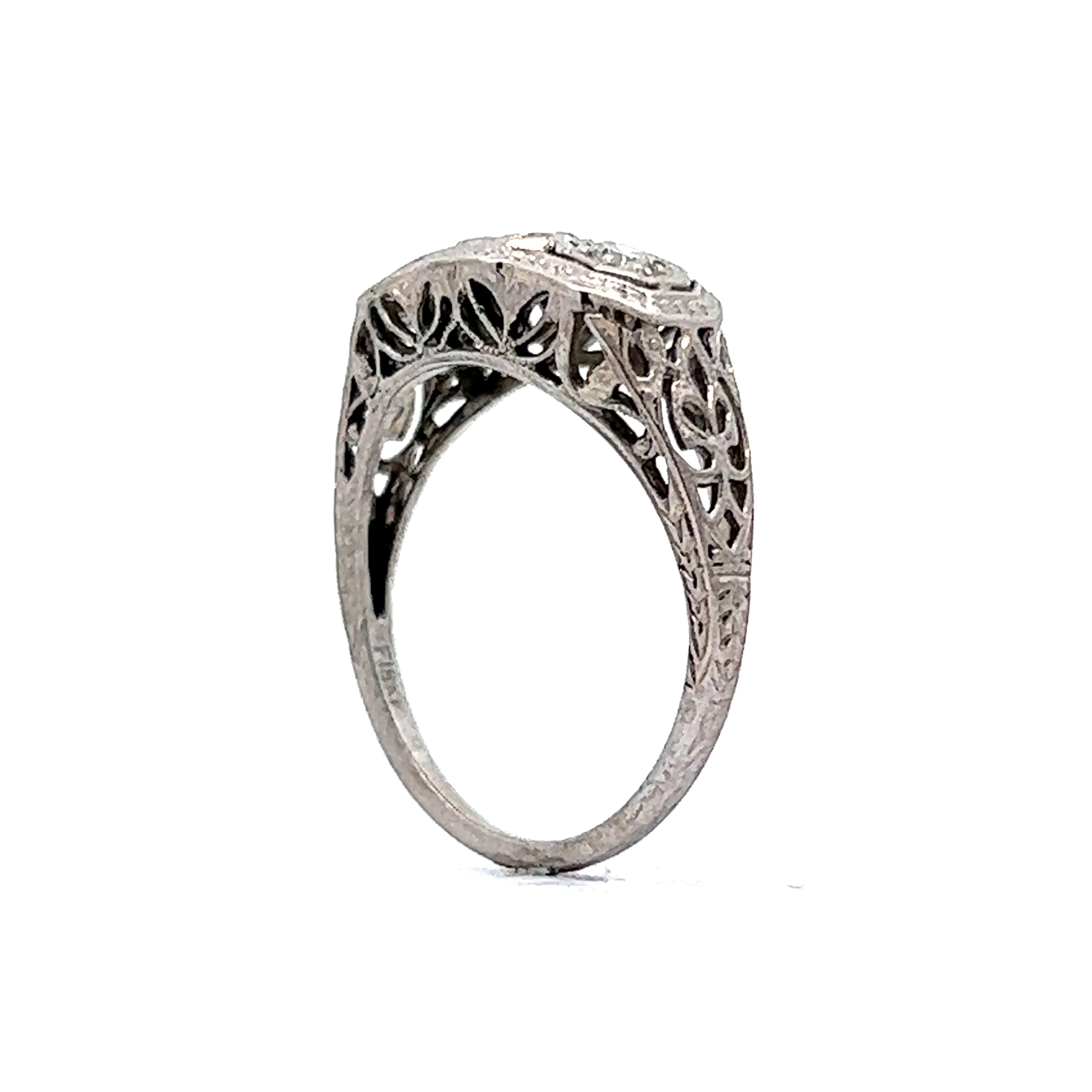 Vintage Old European Three Stone Engagement Ring in 18k White Gold - Image 5