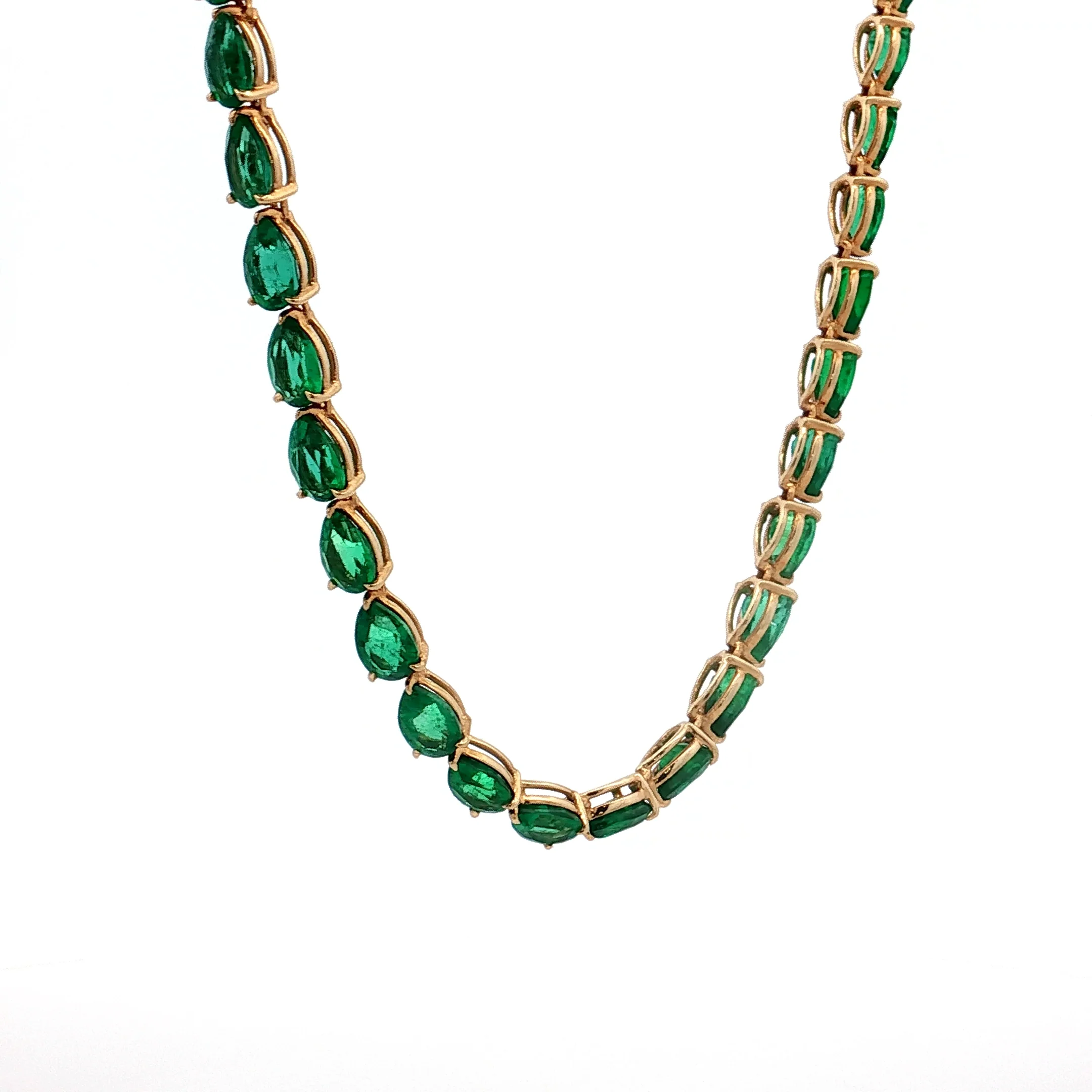 26.59 Pear Cut Emerald Tennis Necklace 18k Yellow Gold - Image 3