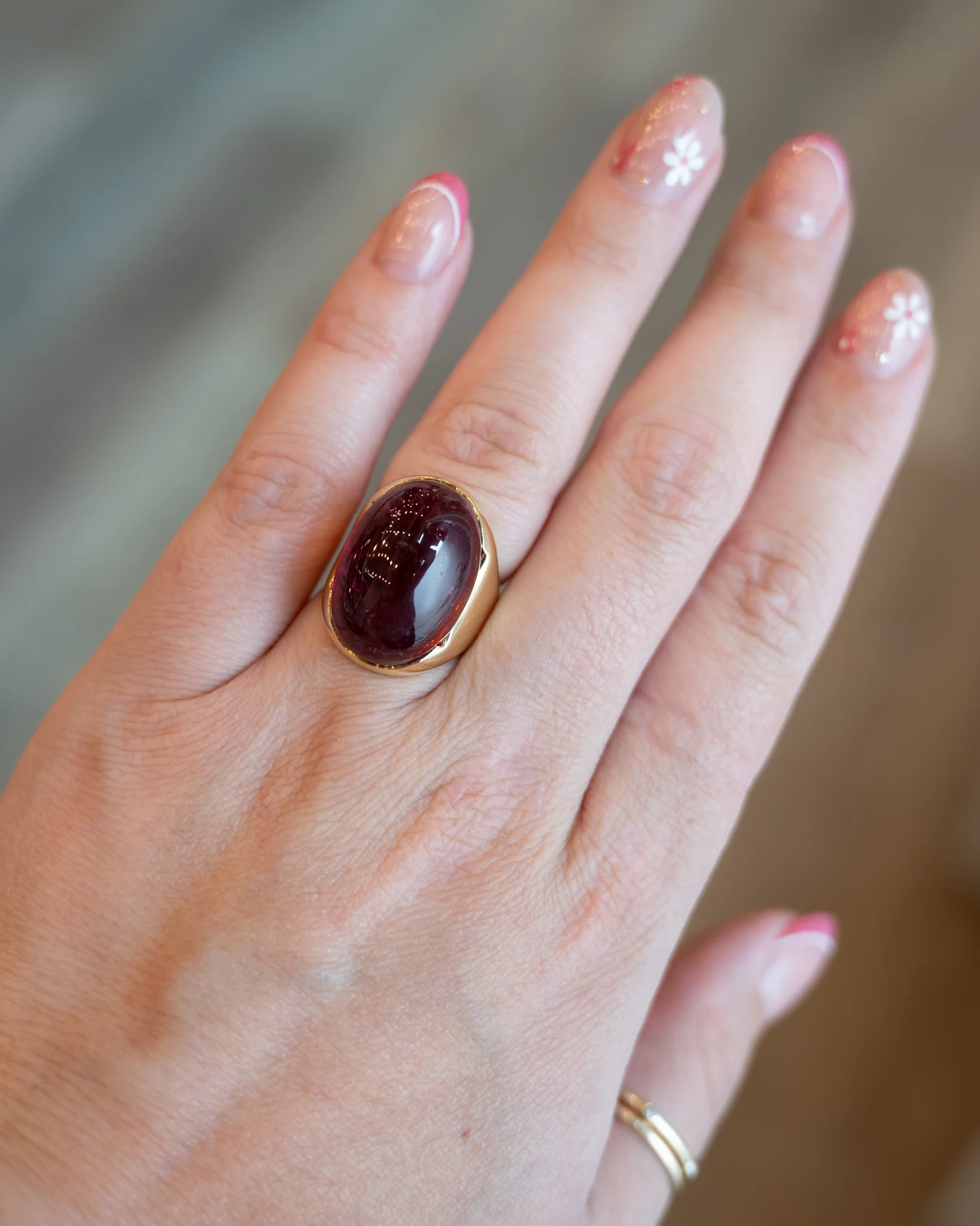 26.70 Cabochon Rubellite Tourmaline 18k Yellow Gold - Image 6