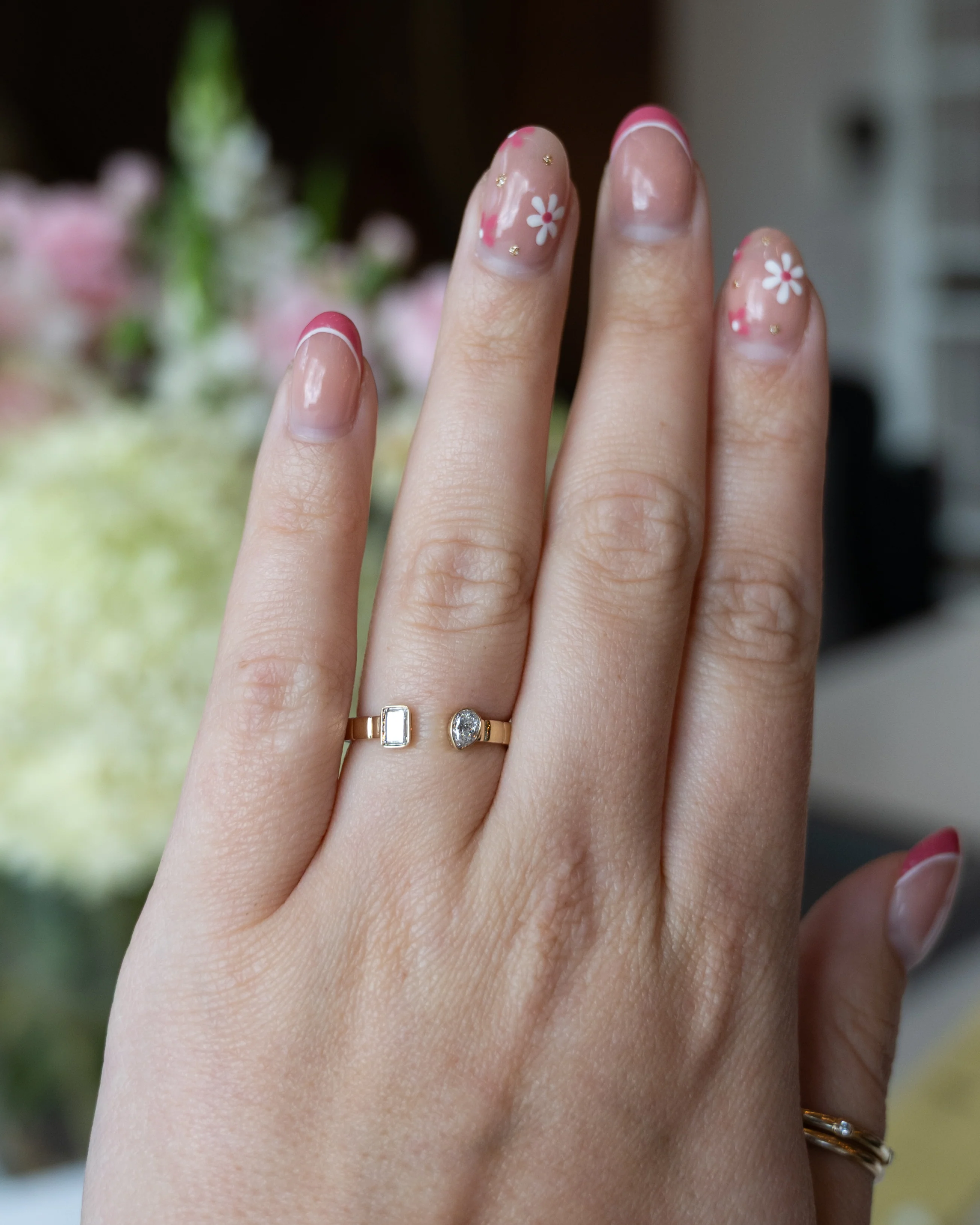 .26 Emerald & Pear Diamond Stacking Ring in 14k - Image 7
