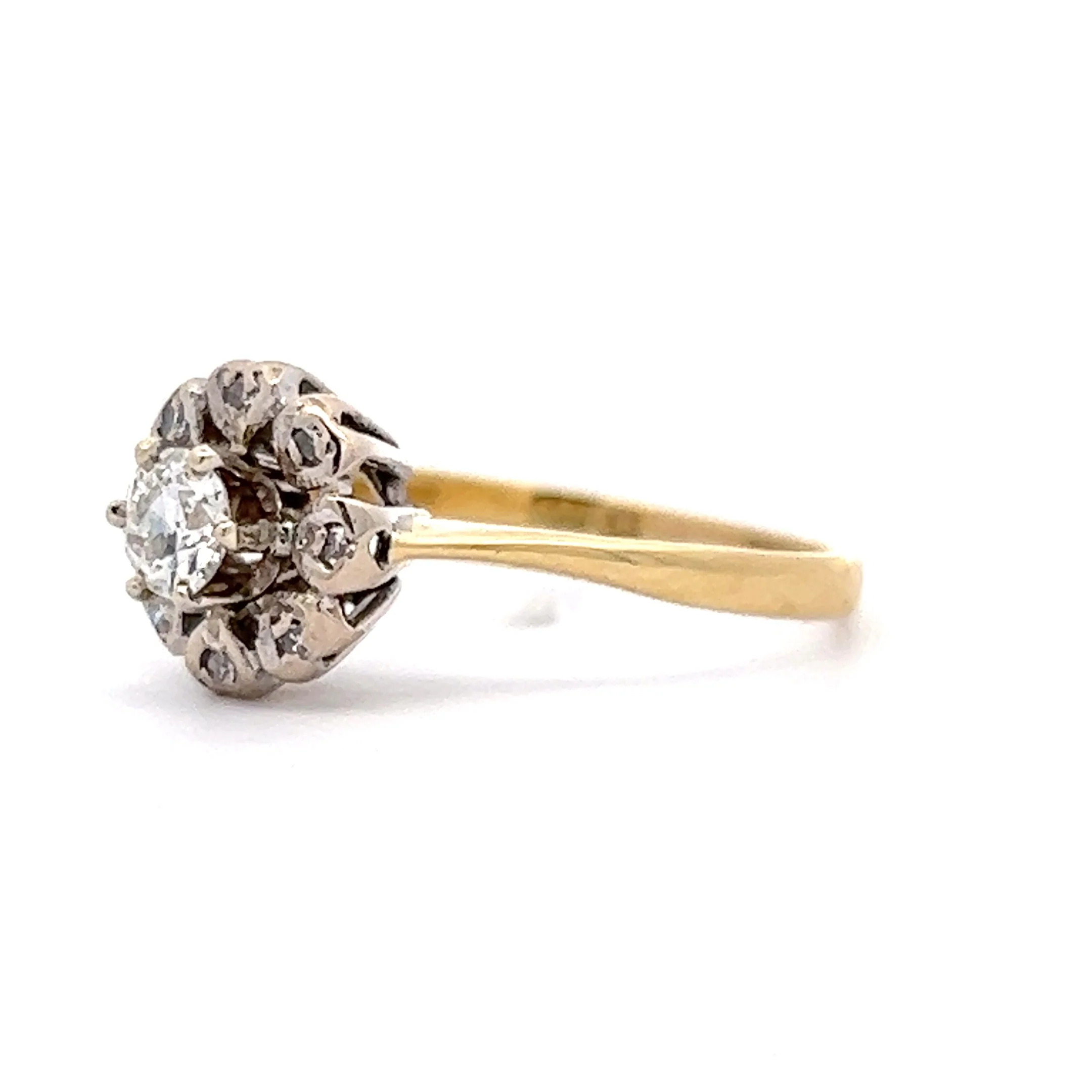 Vintage Mid-Century Cluster Diamond Engagement Ring in 14k Yellow & White Gold - Image 2