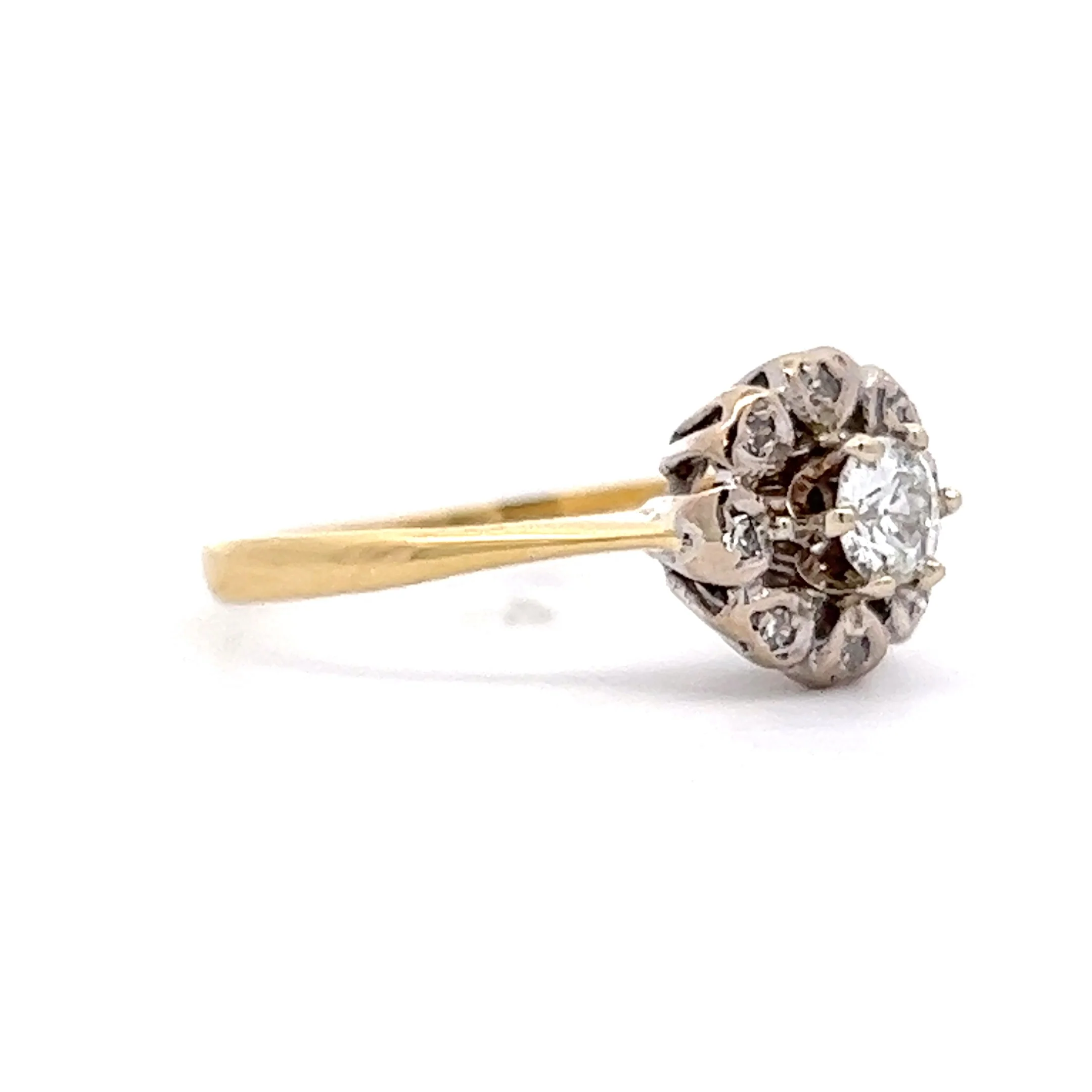 Vintage Mid-Century Cluster Diamond Engagement Ring in 14k Yellow & White Gold - Image 3