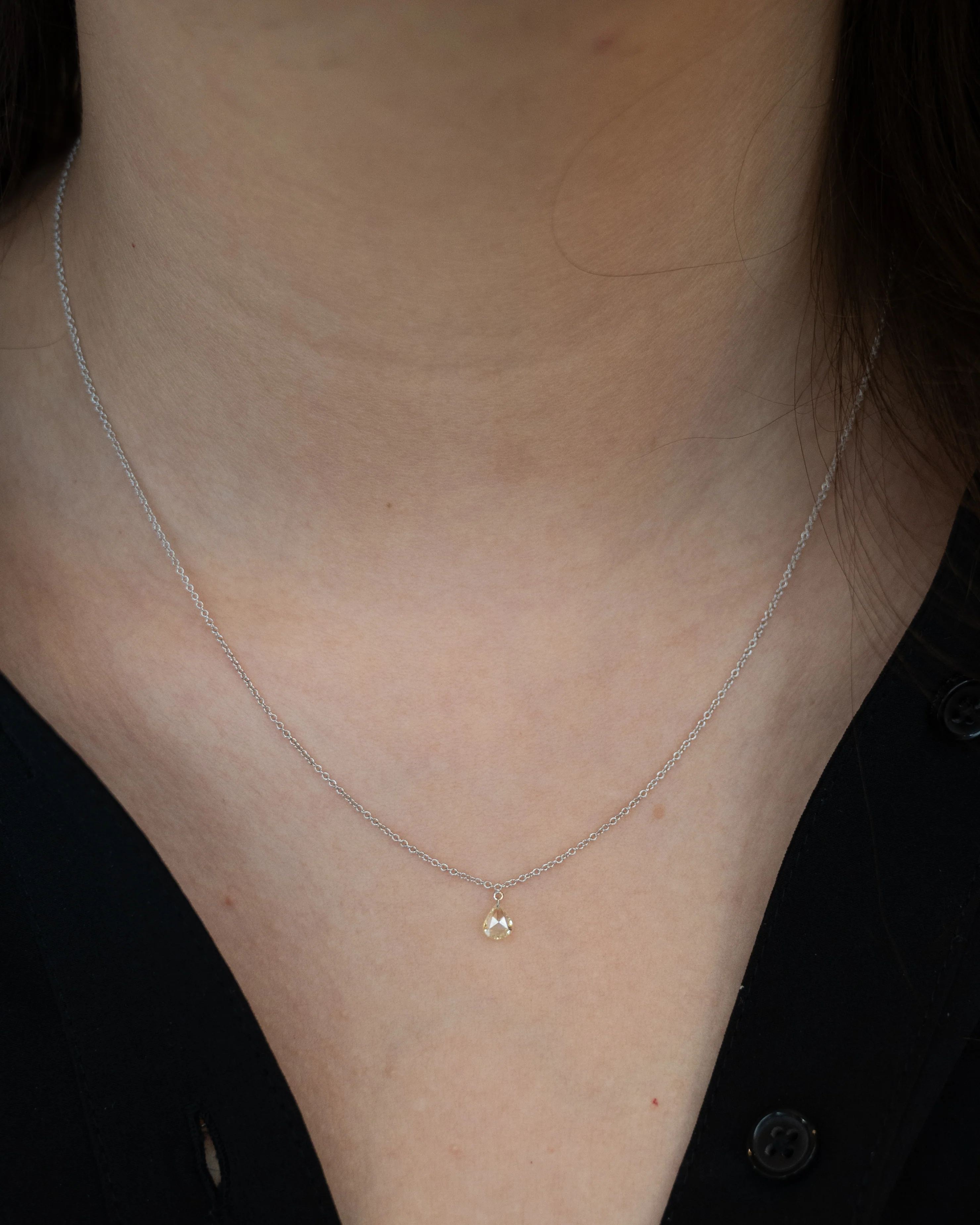 .26 Pear Rose Cut Diamond Pendant Necklace 14k - Image 6