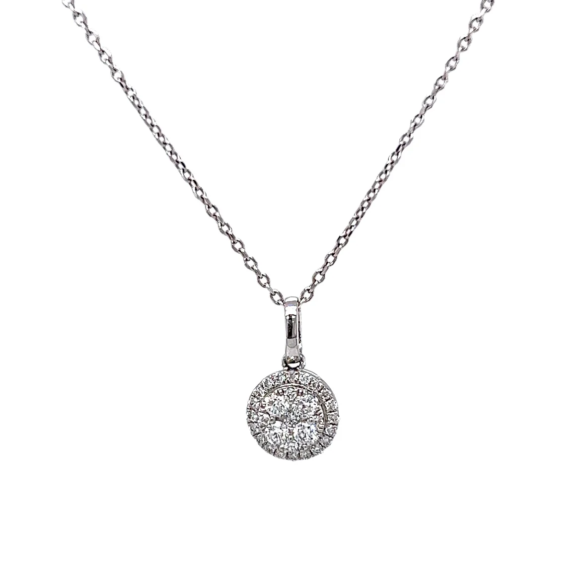 .26 Round Pave Diamond Pendant Necklace in 14k White Gold