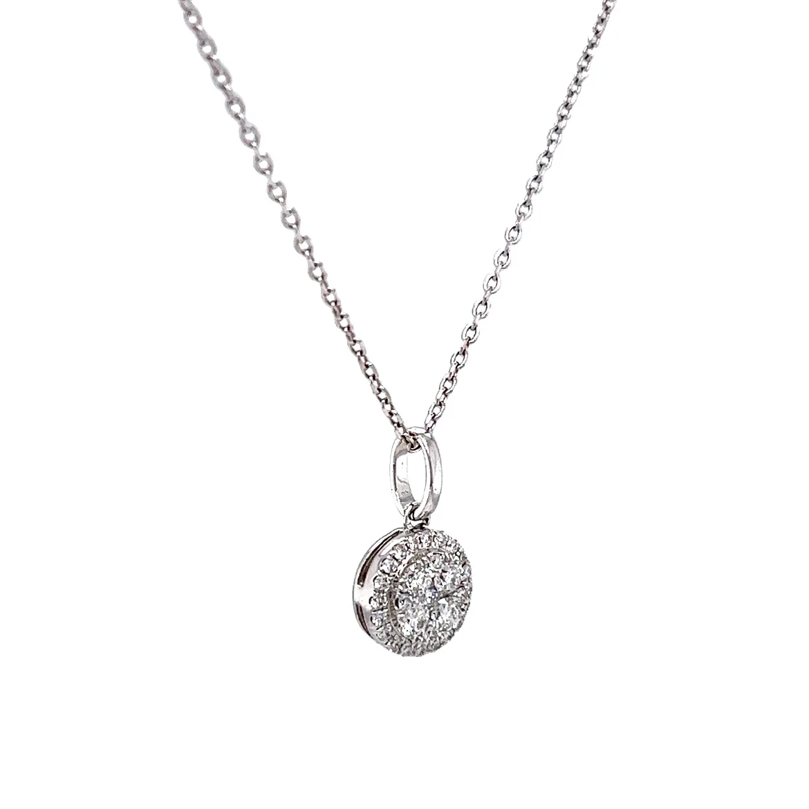 .26 Round Pave Diamond Pendant Necklace in 14k White Gold - Image 3
