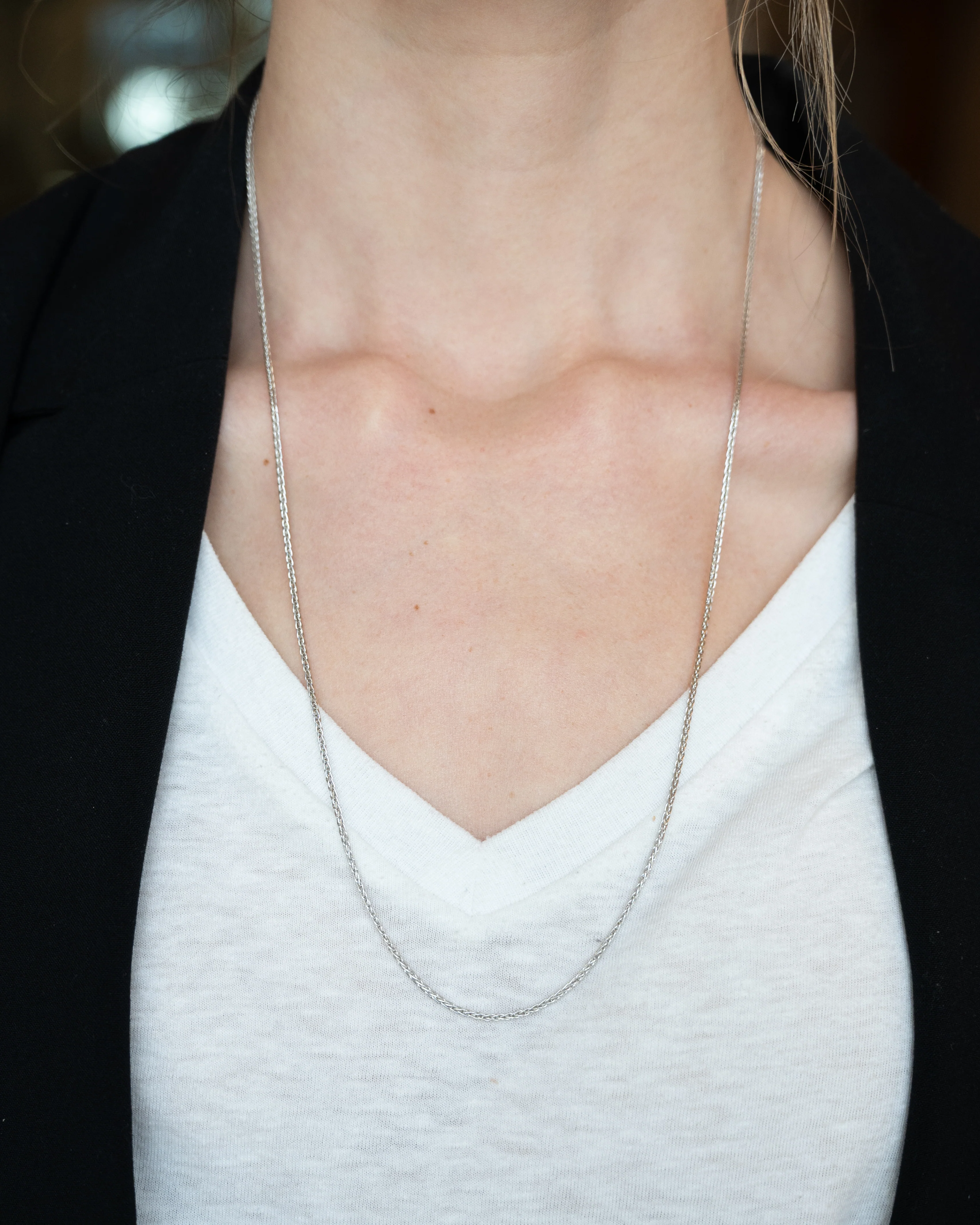 26" Wheat Chain Necklace 14k White Gold - Image 6