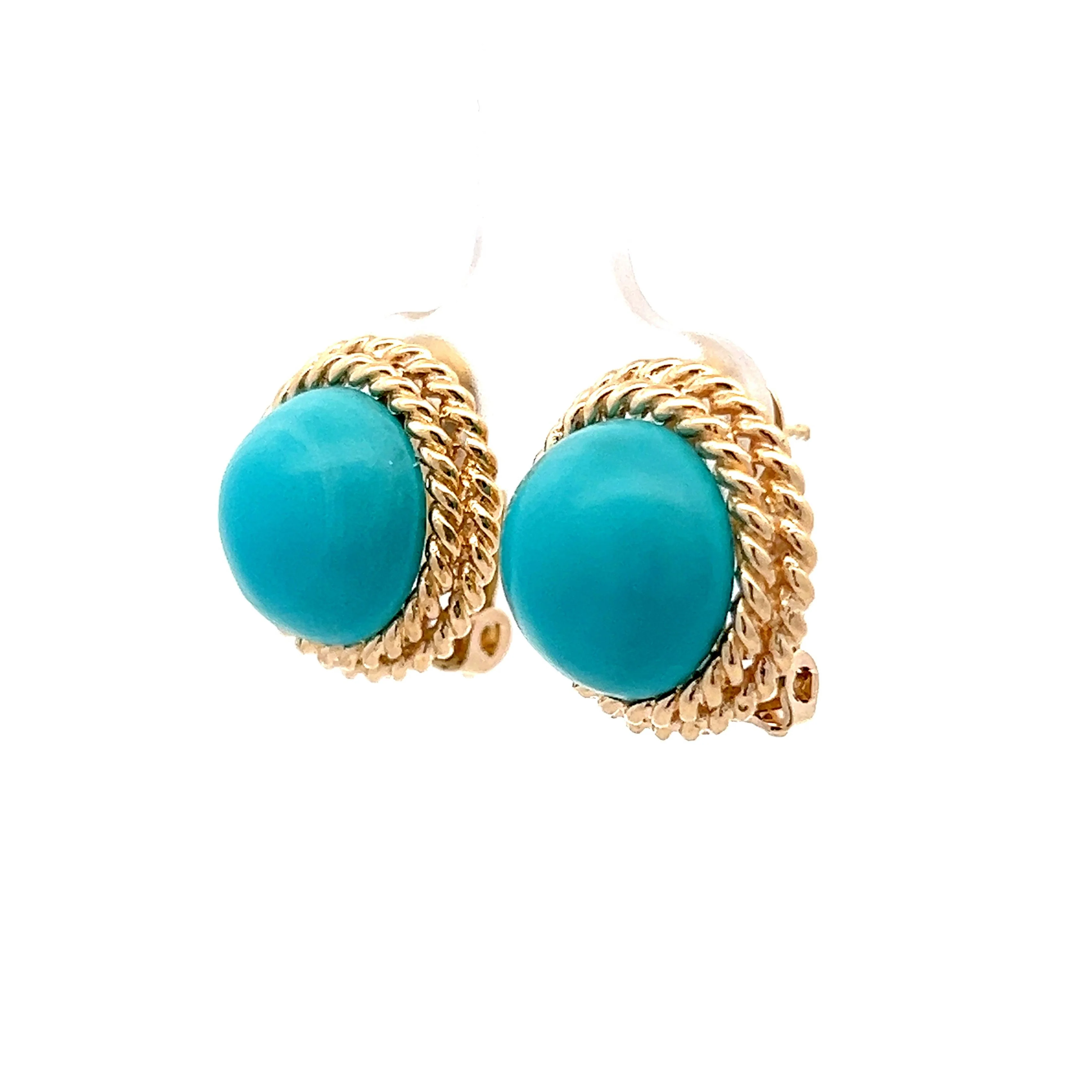 27.72 Cabochon Turquoise Stud Earrings in 14k - Image 2