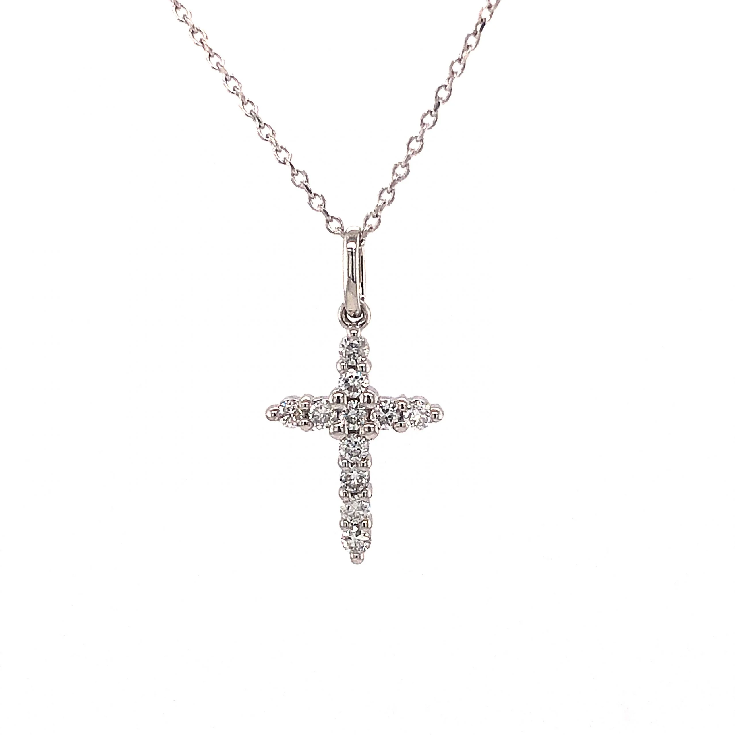 .27 Diamond Cross Pendant Necklace in 14k White Gold - Image 2