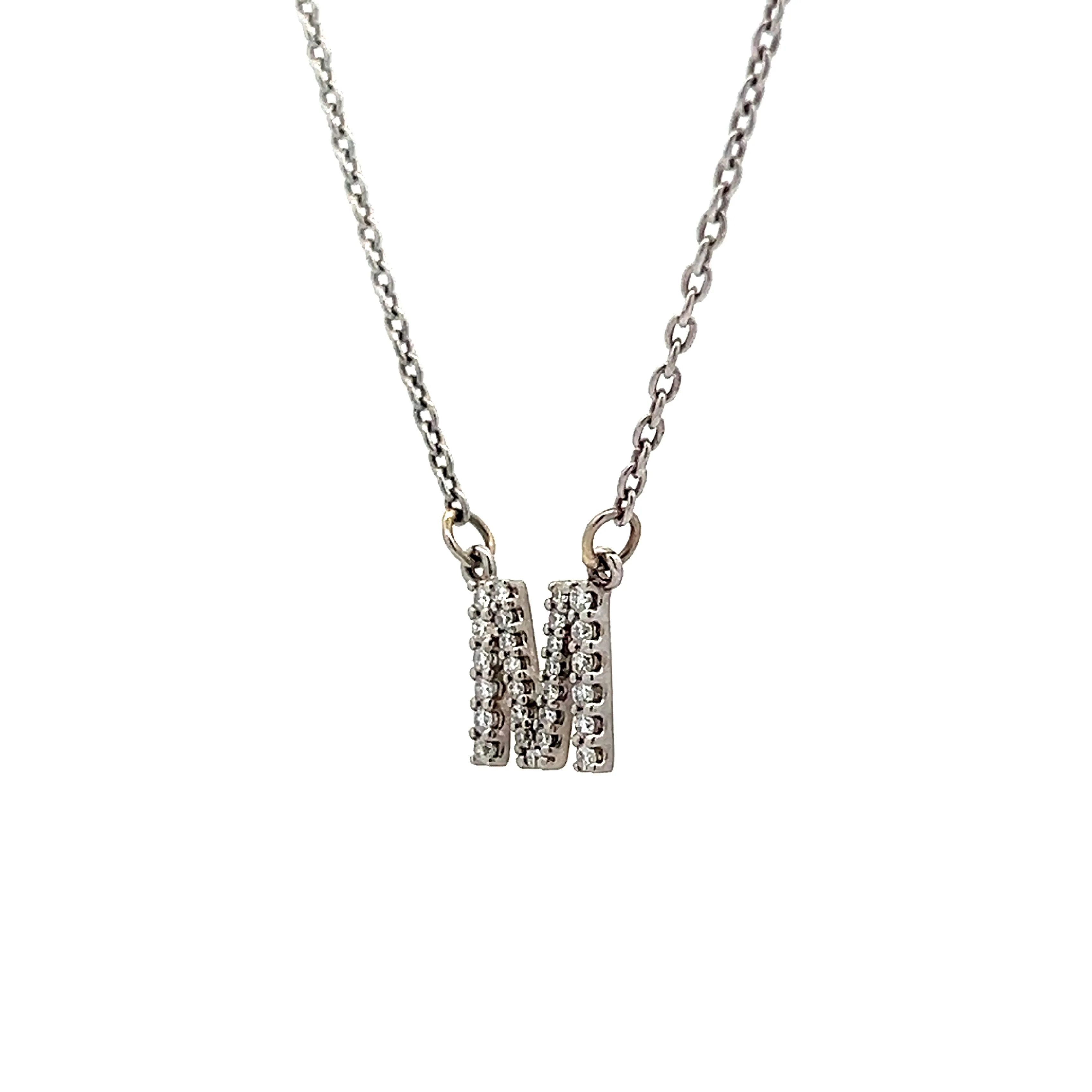 .27 Diamond M Pendant in 14k White Gold - Image 2
