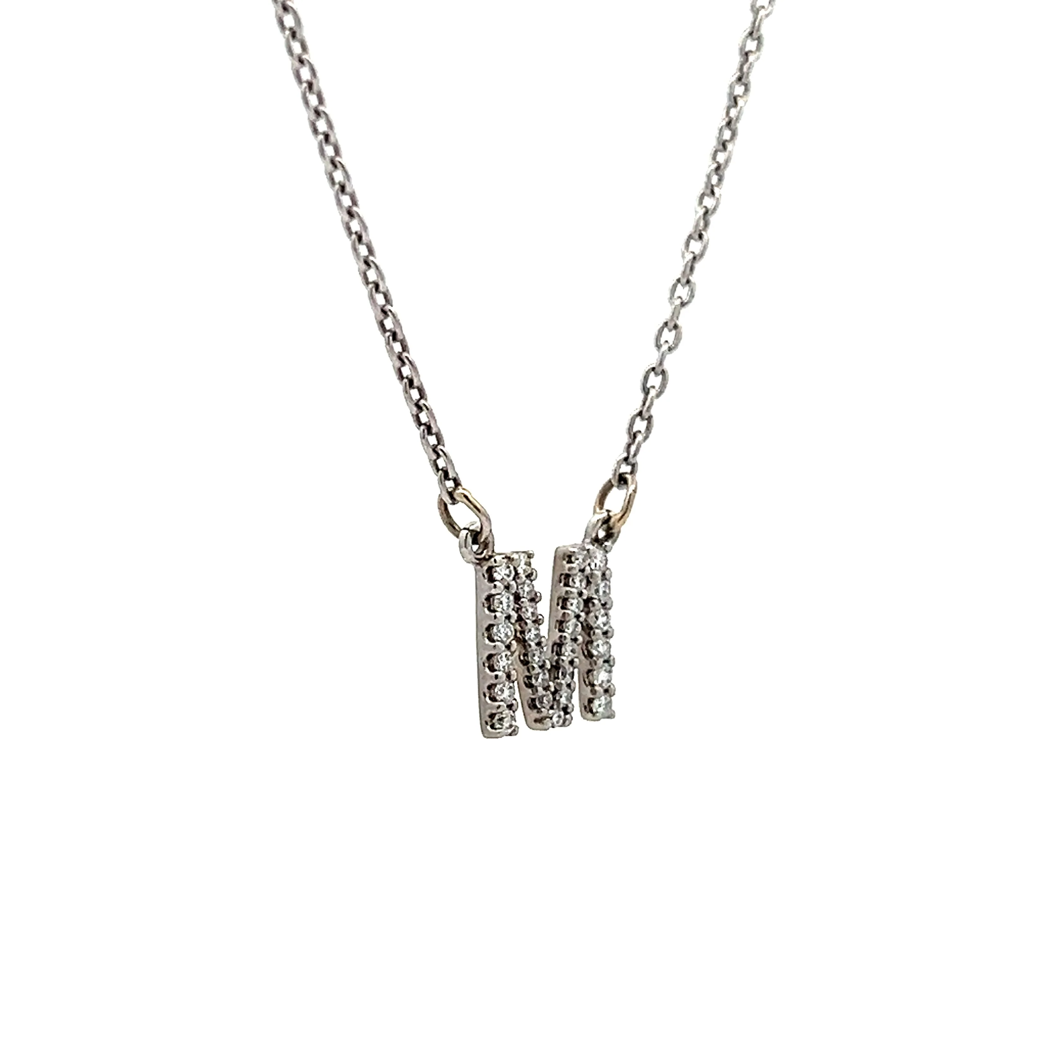 .27 Diamond M Pendant in 14k White Gold - Image 3