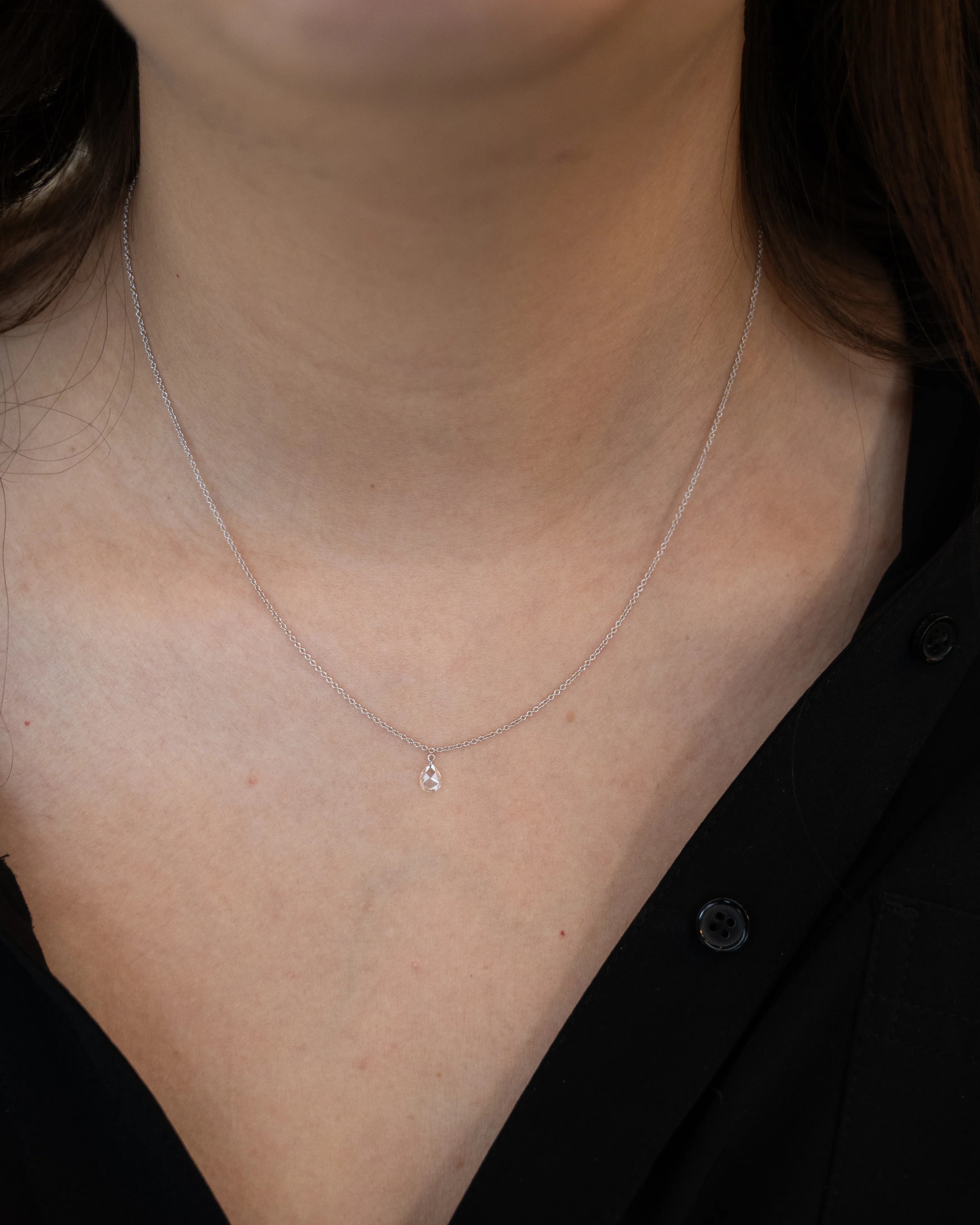 .27 Pear Rose Cut Diamond Pendant Necklace 14k - Image 6