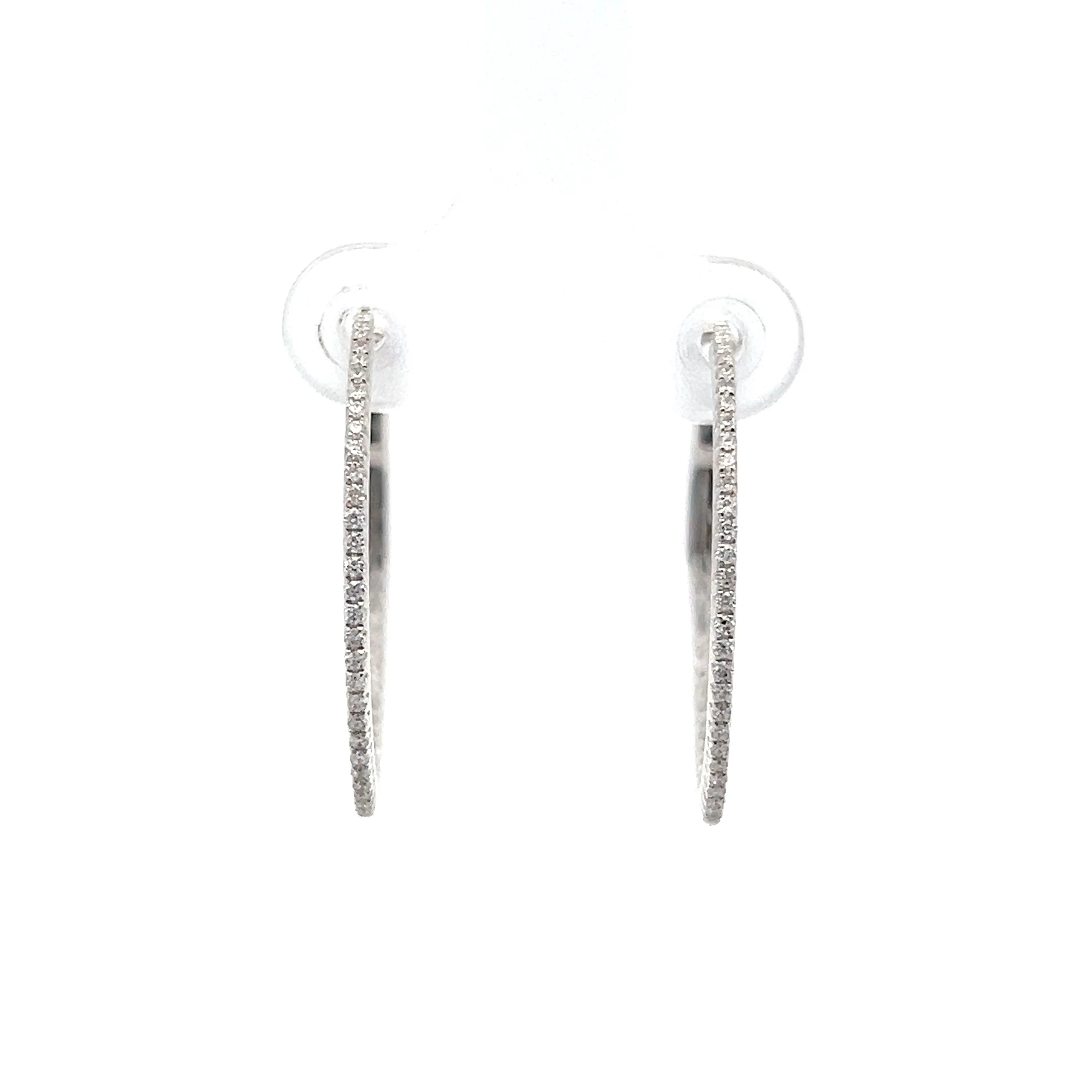 .27 Thin Diamond Hoop Earrings in 14k White Gold
