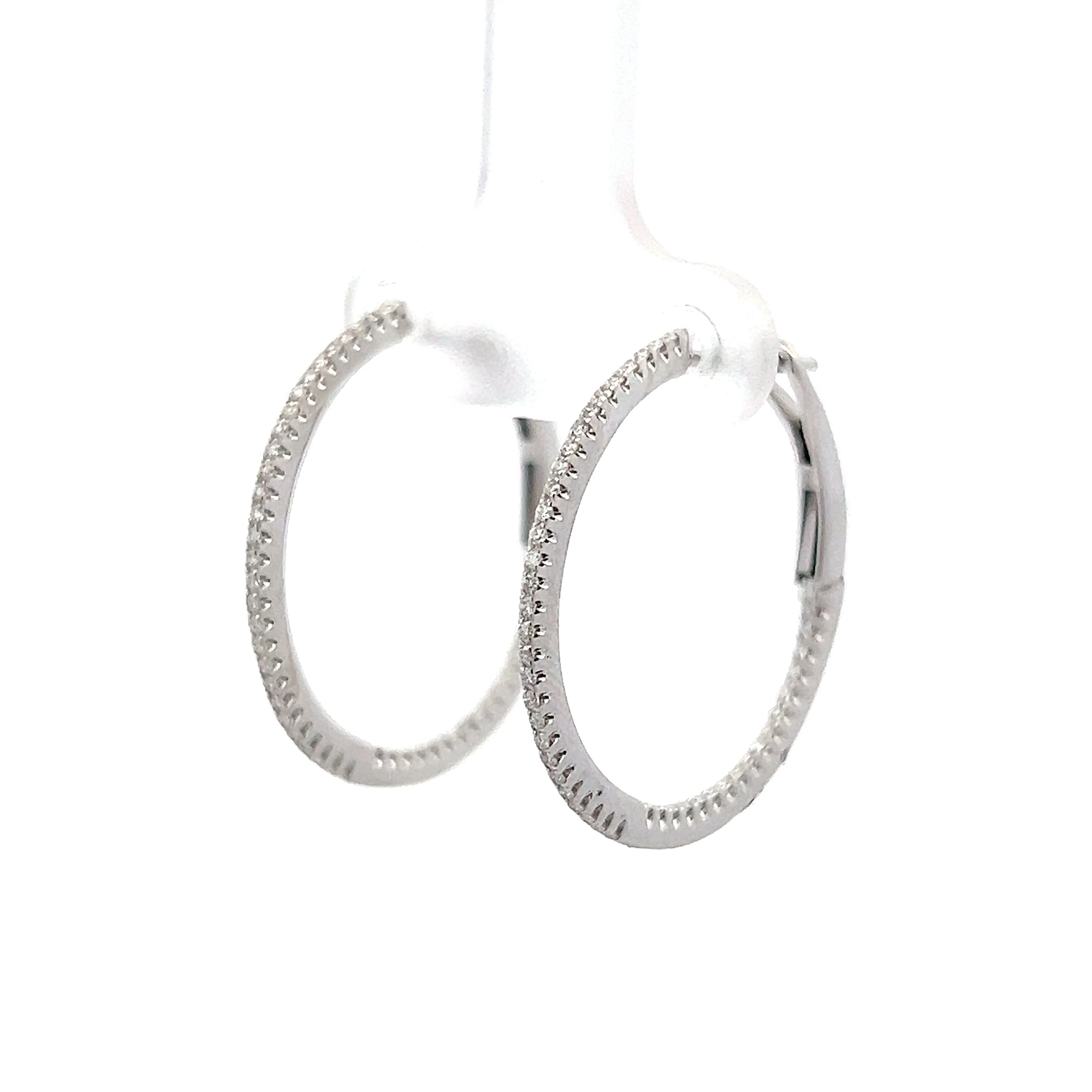 .27 Thin Diamond Hoop Earrings in 14k White Gold - Image 2