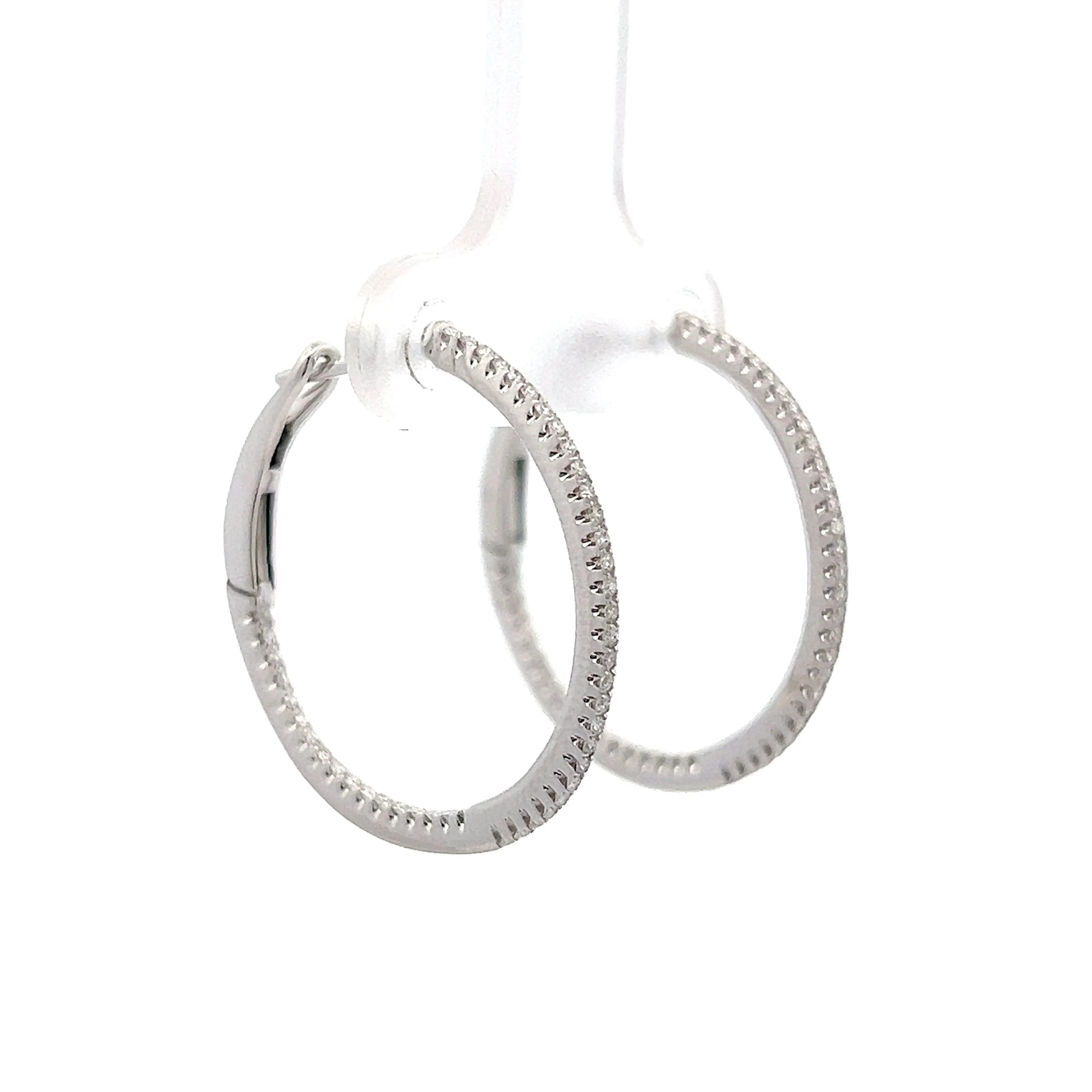 .27 Thin Diamond Hoop Earrings in 14k White Gold - Image 3