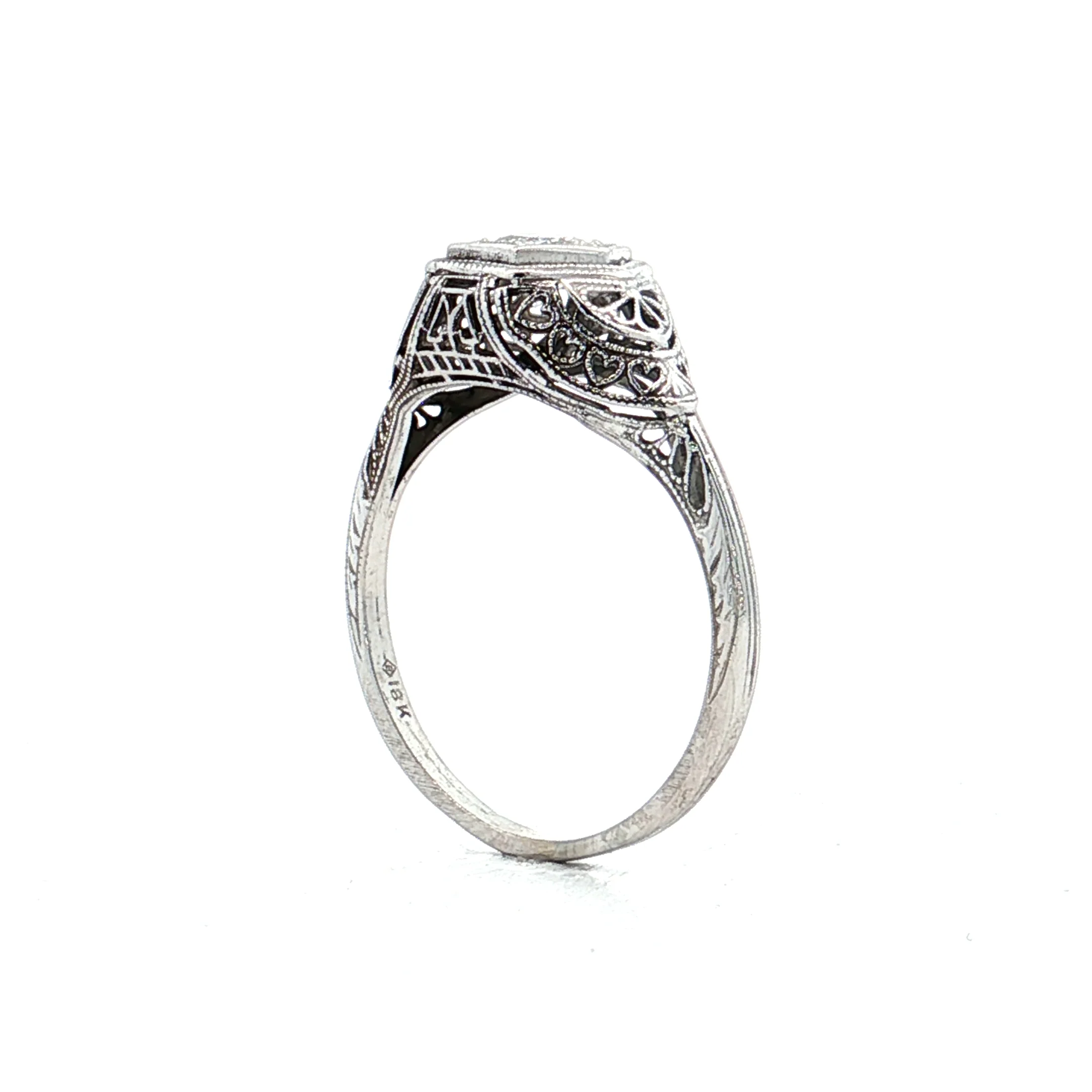 .28 Antique Deco Diamond Filigree Engagement Ring 18k - Image 5