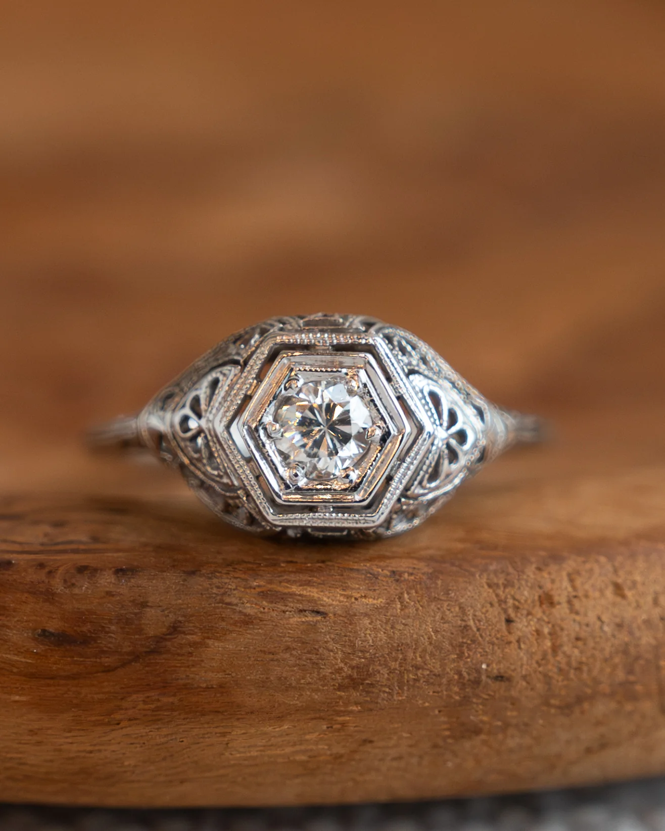 .28 Antique Deco Diamond Filigree Engagement Ring 18k - Image 6