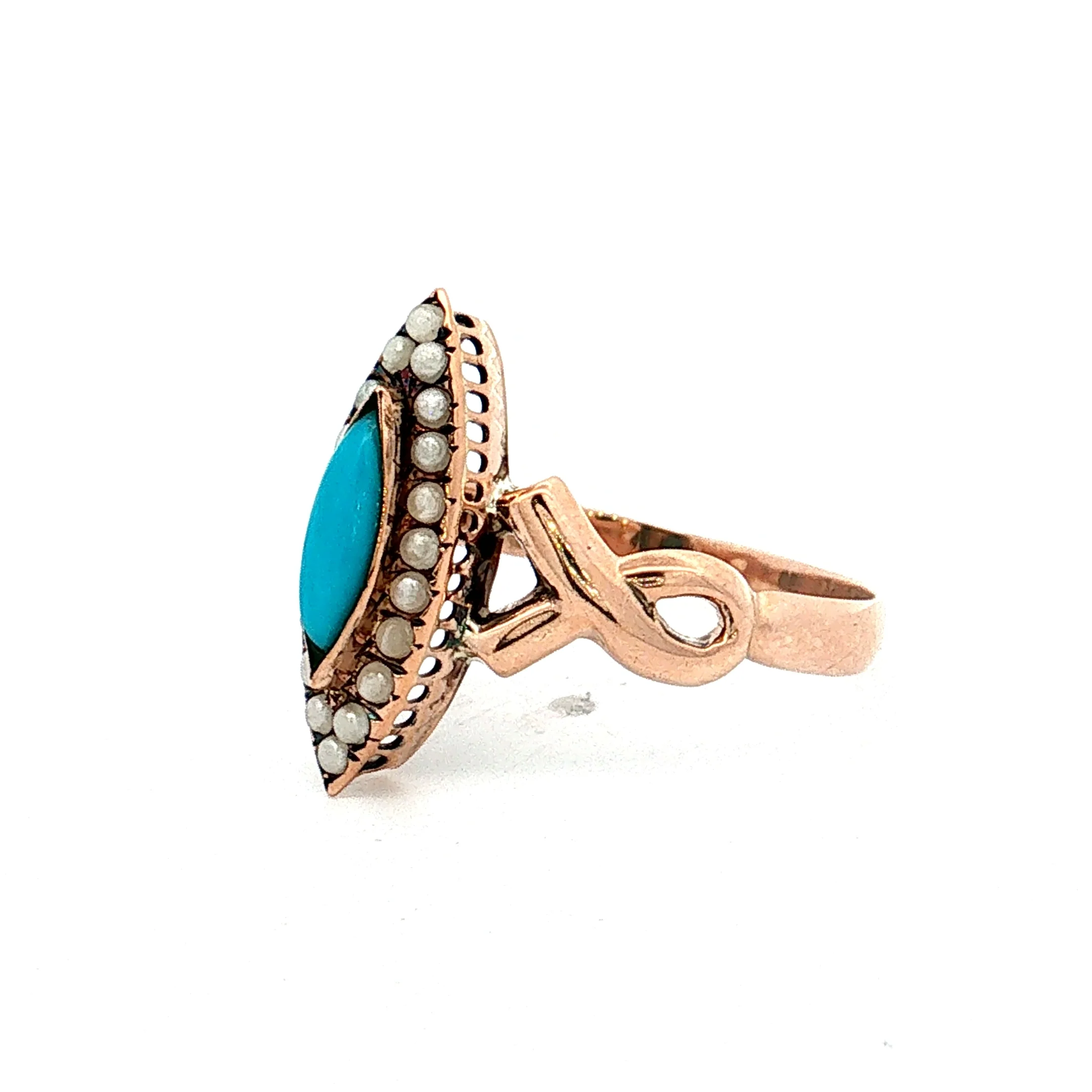 .28 Antique Victorian Turquoise Cocktail Ring in 10k - Image 2