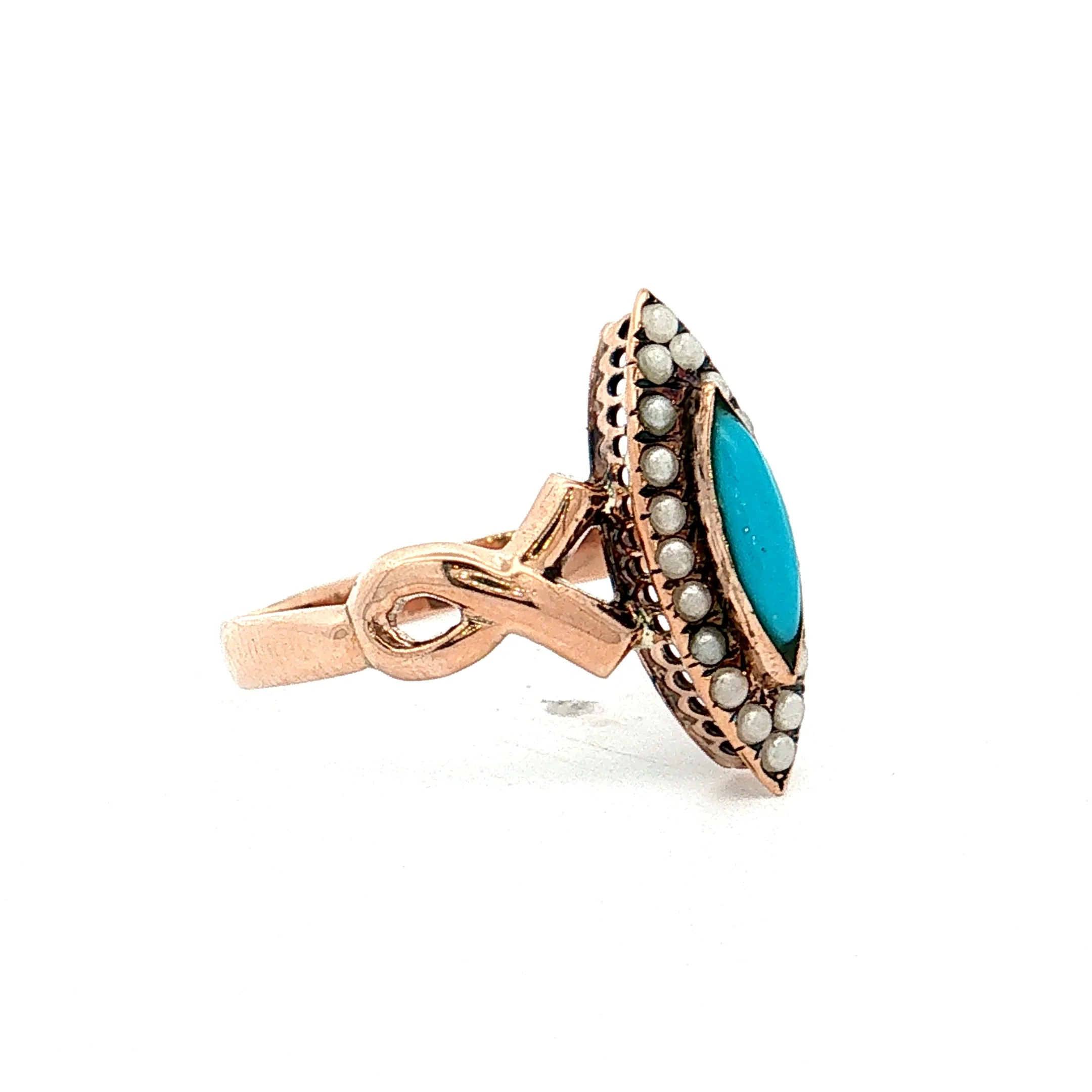 .28 Antique Victorian Turquoise Cocktail Ring in 10k - Image 3