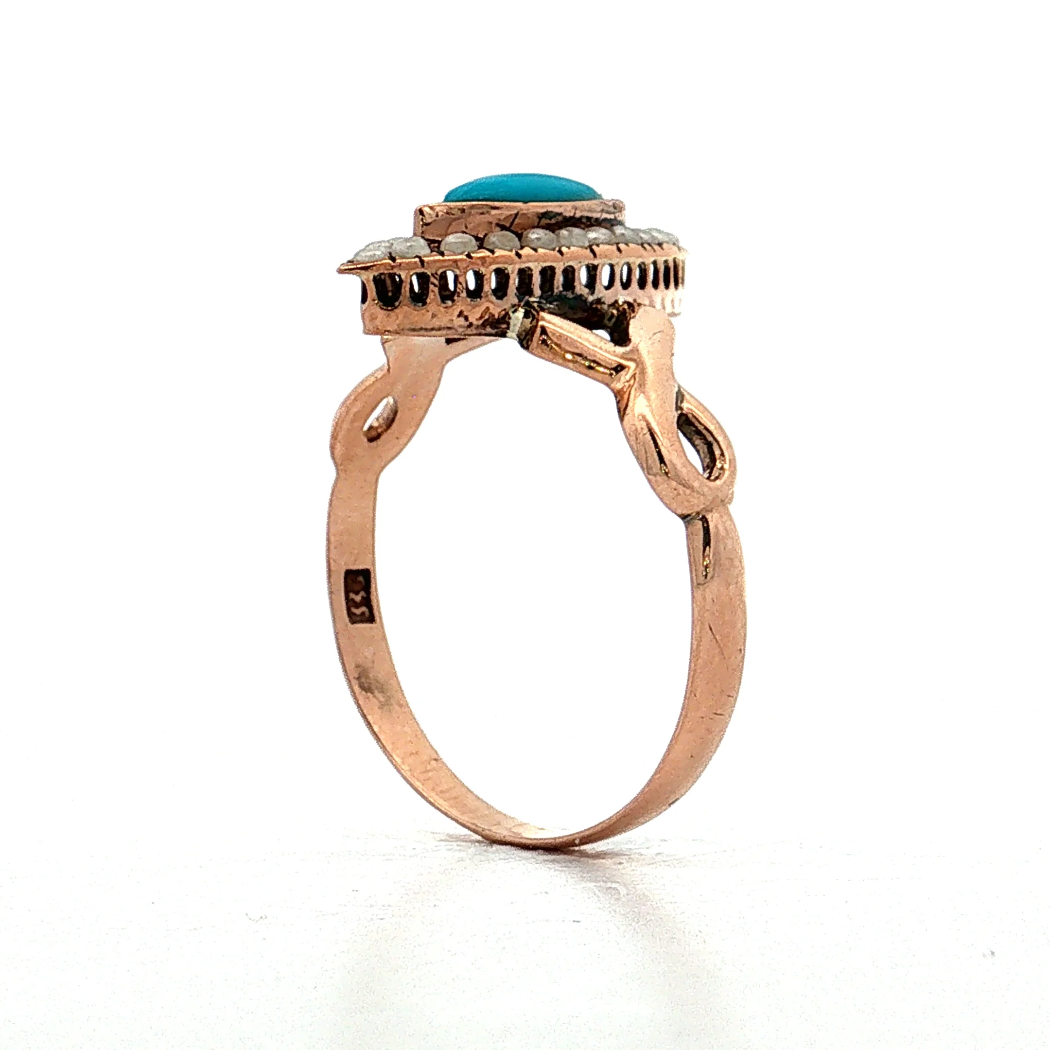 .28 Antique Victorian Turquoise Cocktail Ring in 10k - Image 5
