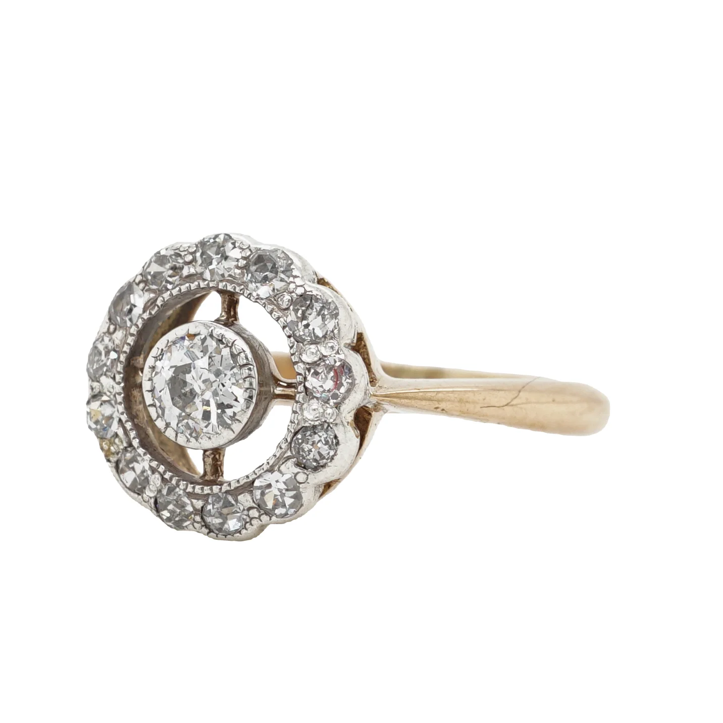 .28 Art Deco Diamond Halo Engagement Ring in Yellow Gold & Platinum - Image 3