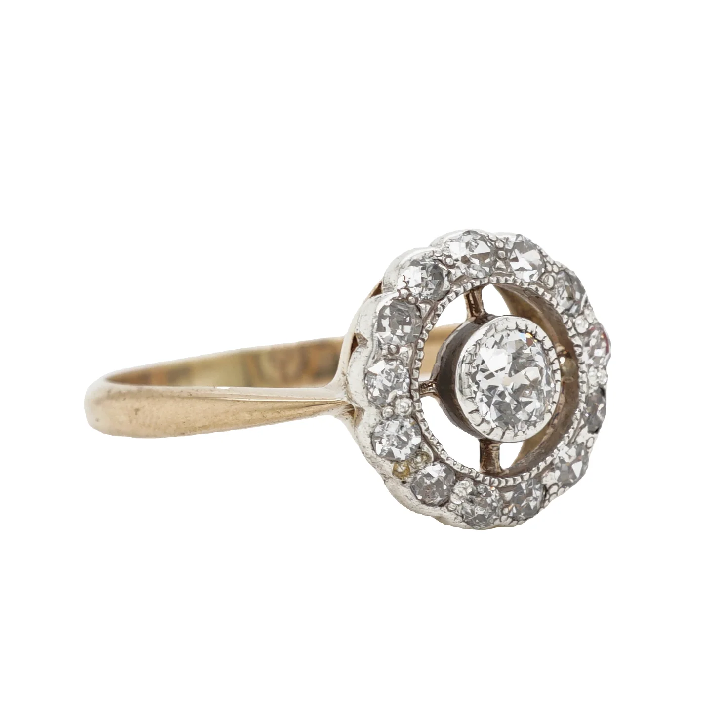 .28 Art Deco Diamond Halo Engagement Ring in Yellow Gold & Platinum - Image 4