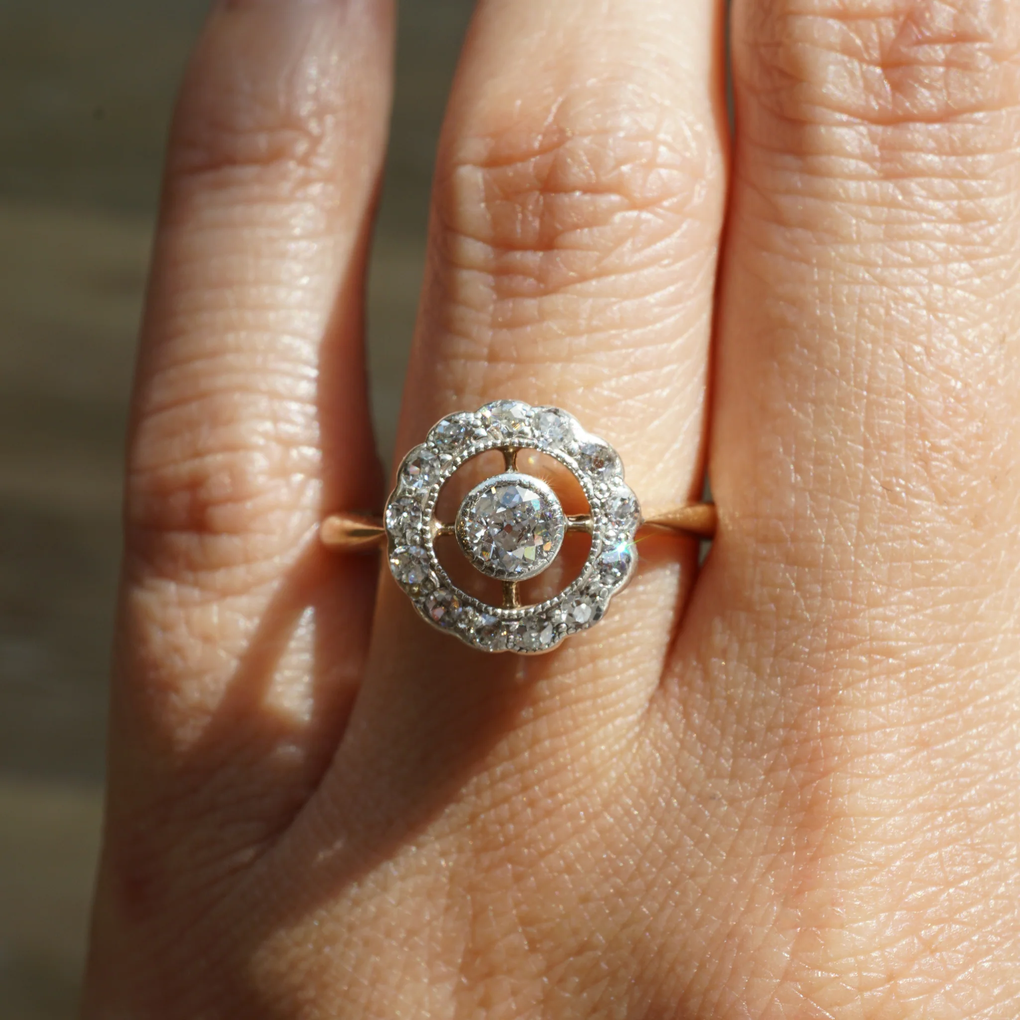 .28 Art Deco Diamond Halo Engagement Ring in Yellow Gold & Platinum - Image 7
