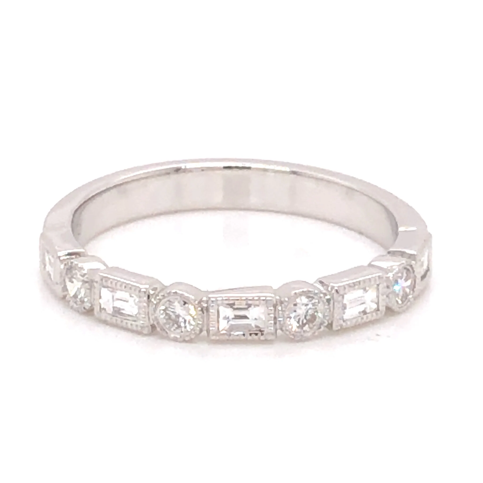 .28 Baguette & Round Diamond Wedding Band in 14k White Gold