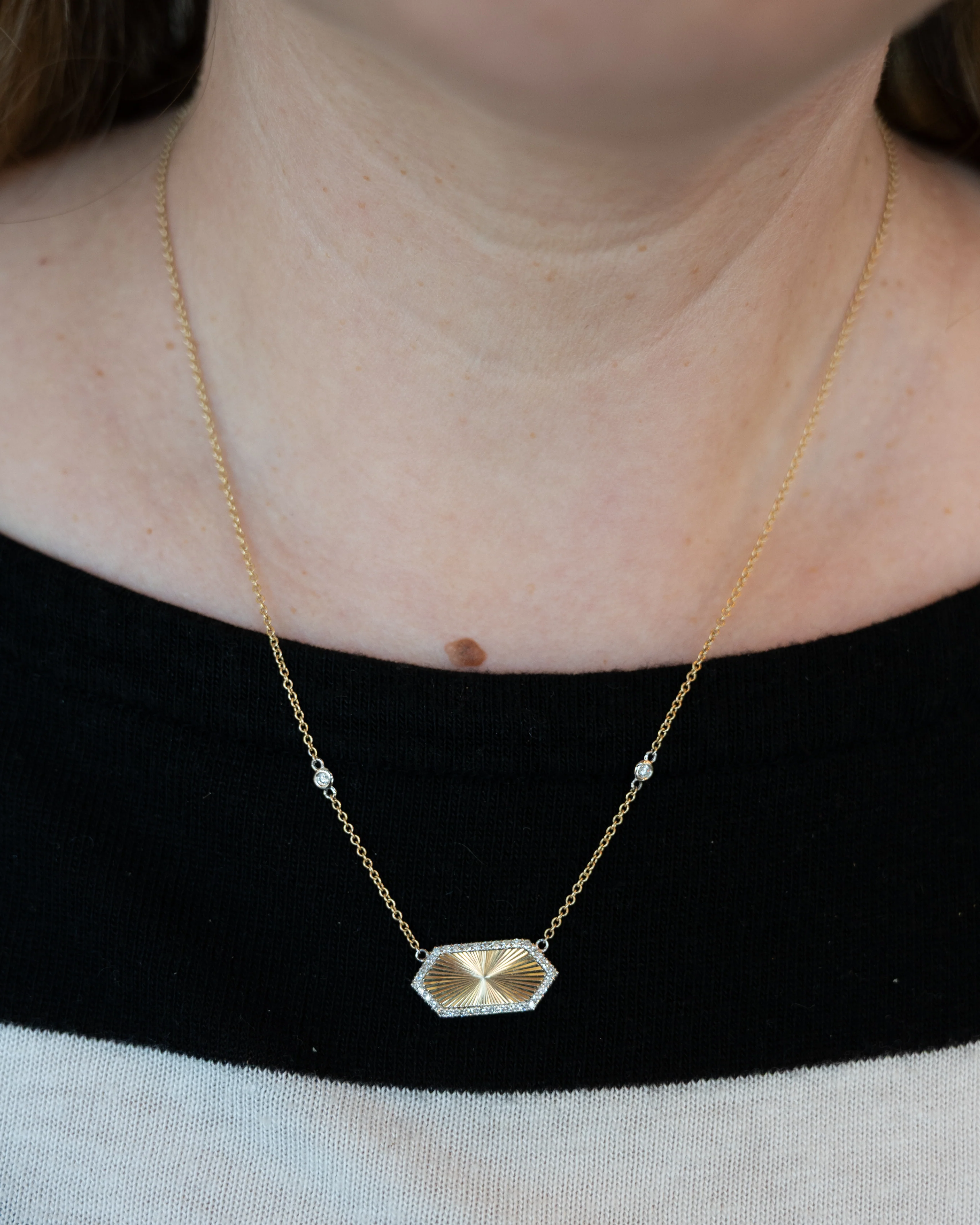 .28 Diamond Hexagon Pendant Necklace in 14k Yellow Gold - Image 6