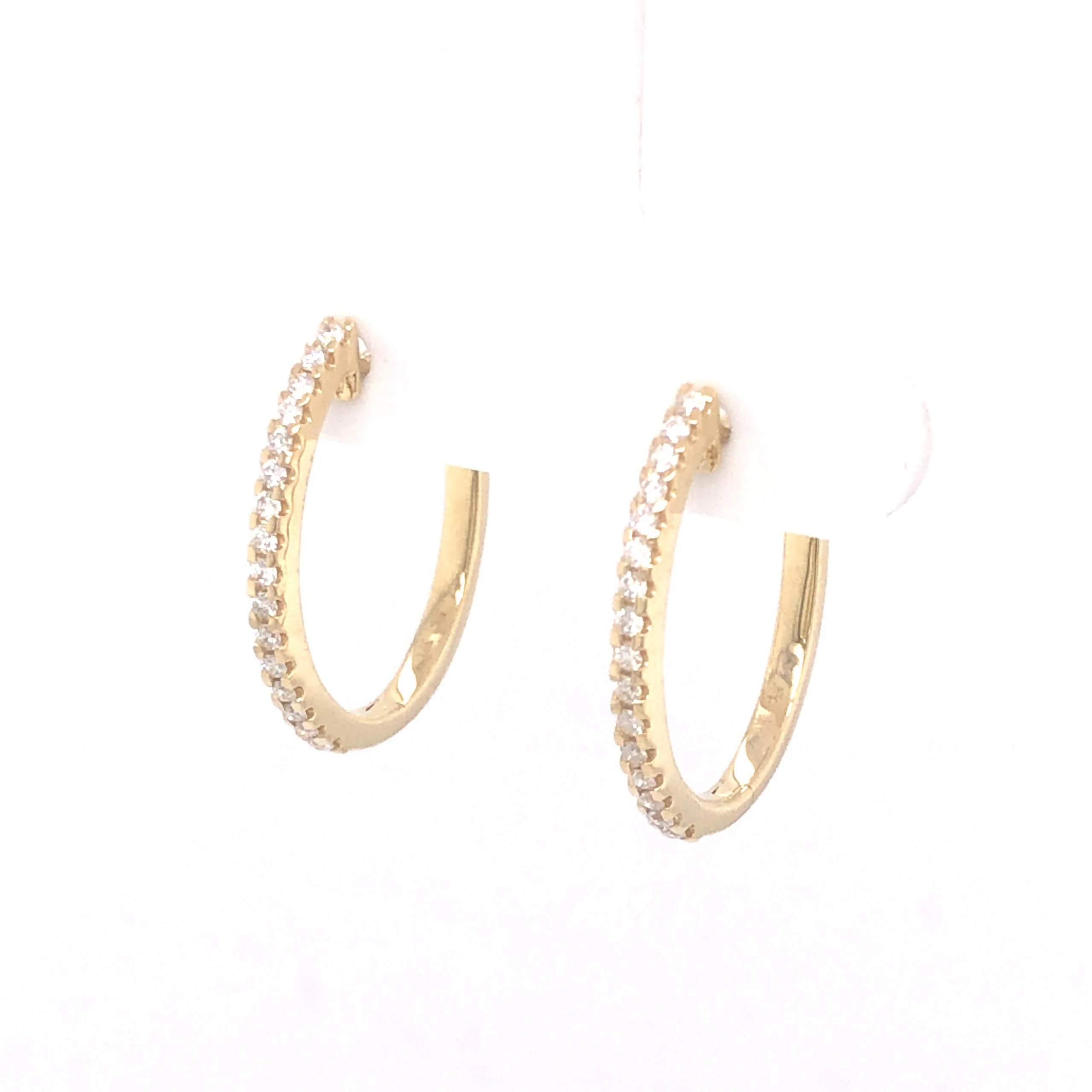 .28 Diamond Oval Hoop Earrings in 14K Yellow Gold - Image 2
