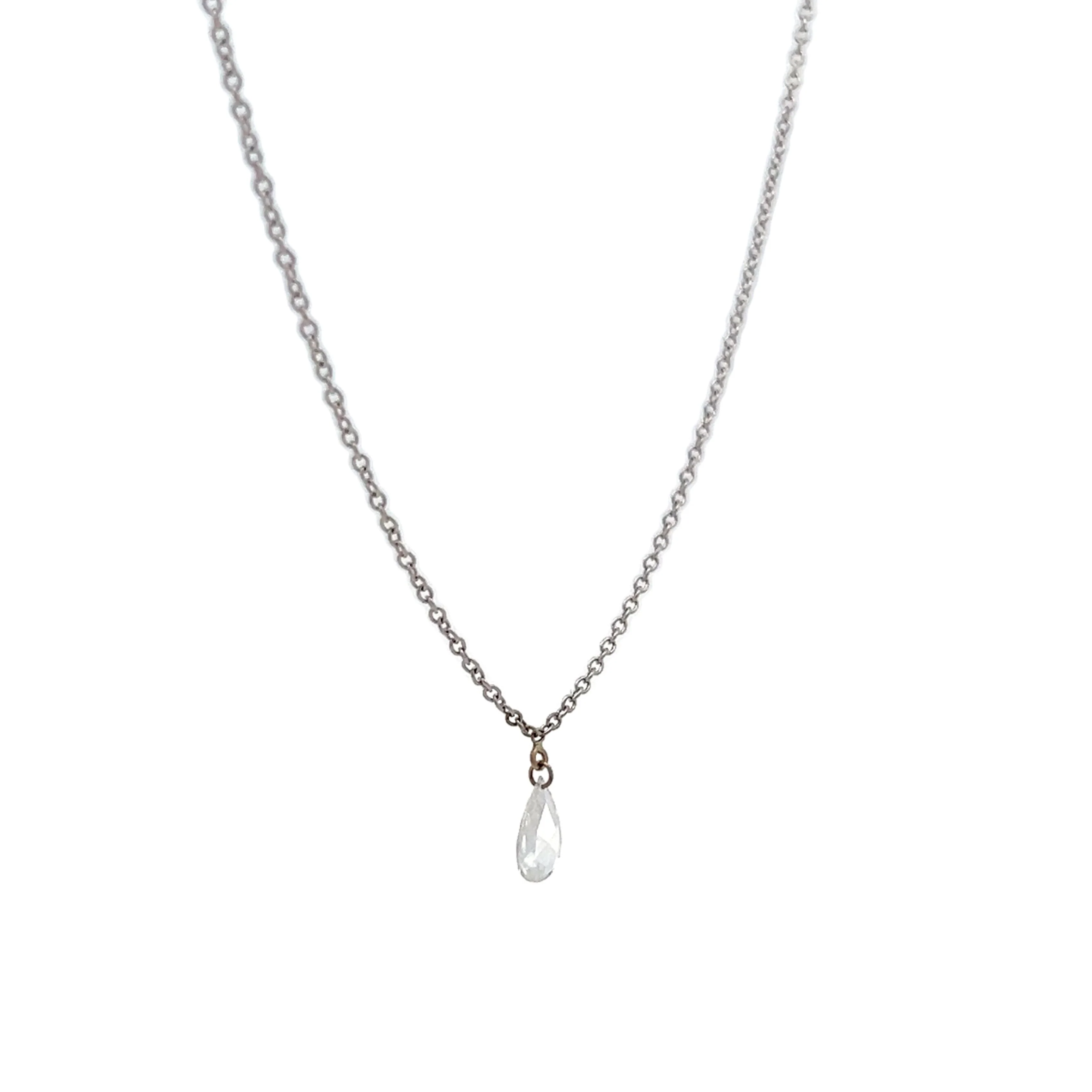 .28 Pear Rose Cut Diamond Pendant in 14k White Gold - Image 2