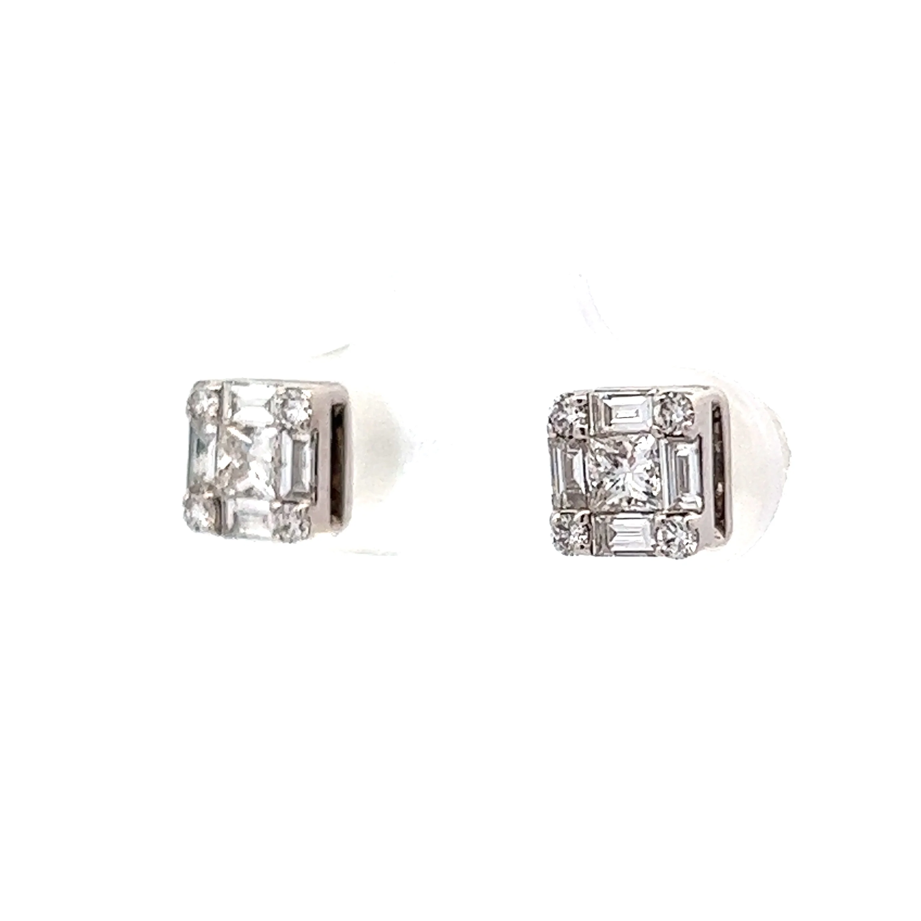Princess Cut Diamond Earring Studs in 14k White Gold - Image 2