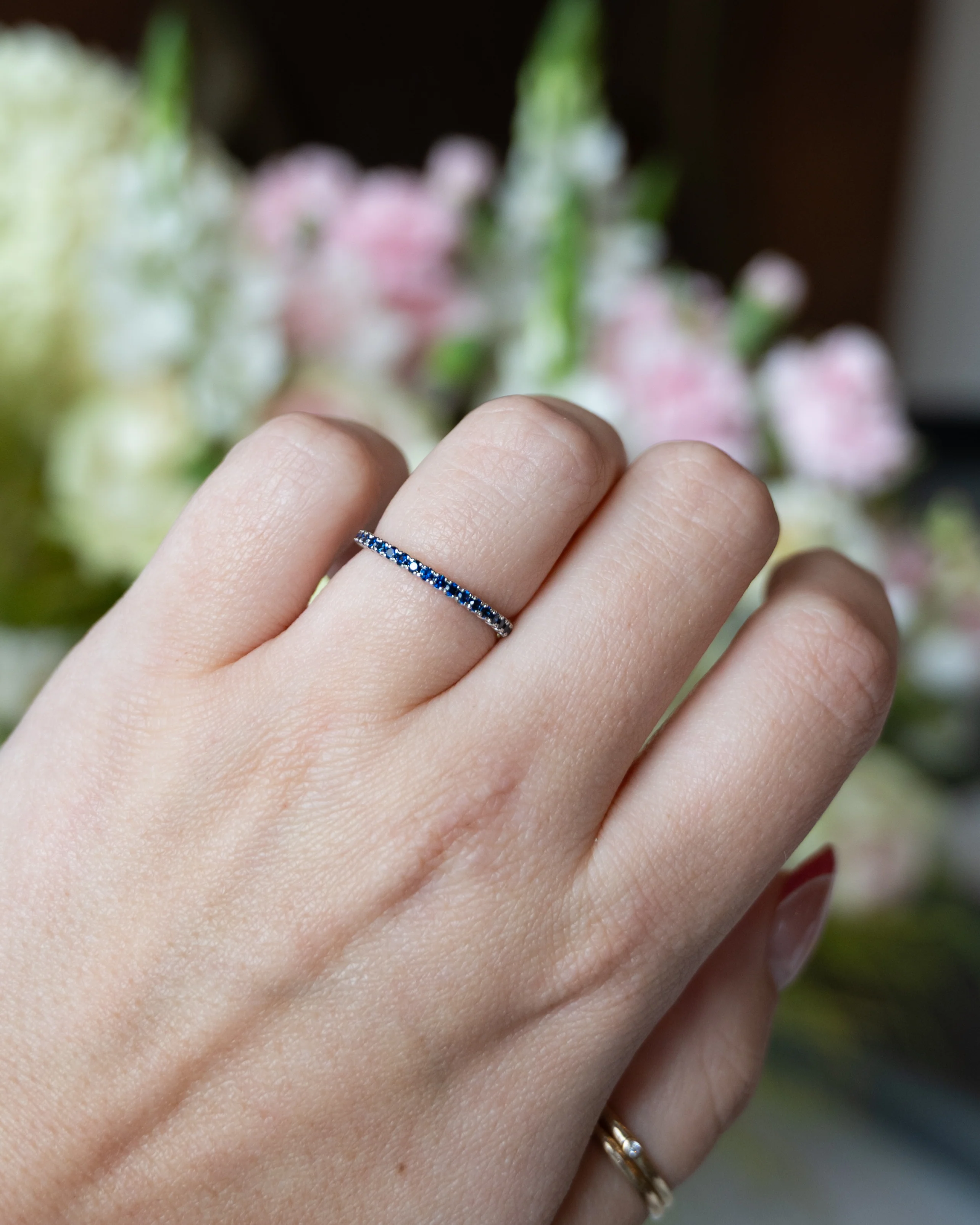 .28 Round Cut Blue Sapphire Wedding Band in 18k - Image 7