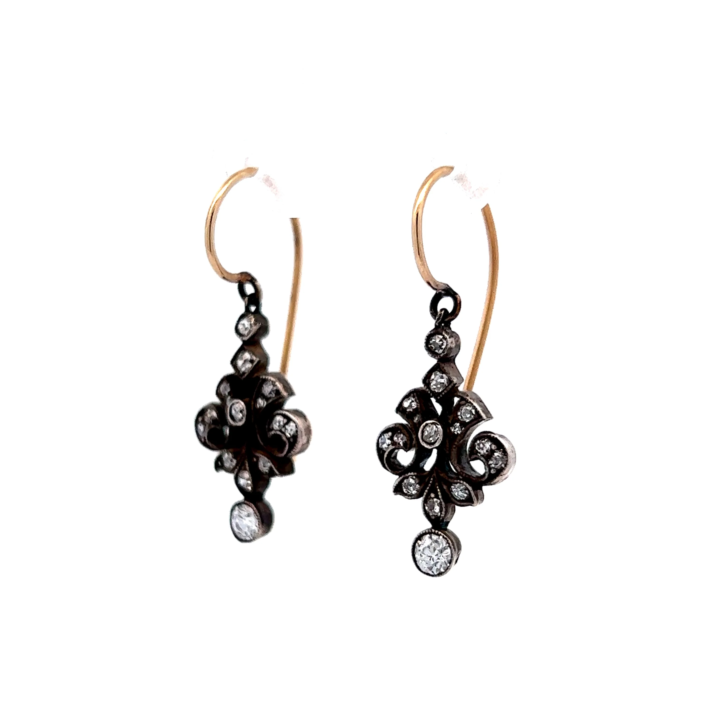 Vintage Victorian Diamond Earrings in 14k Yellow Gold - Image 2