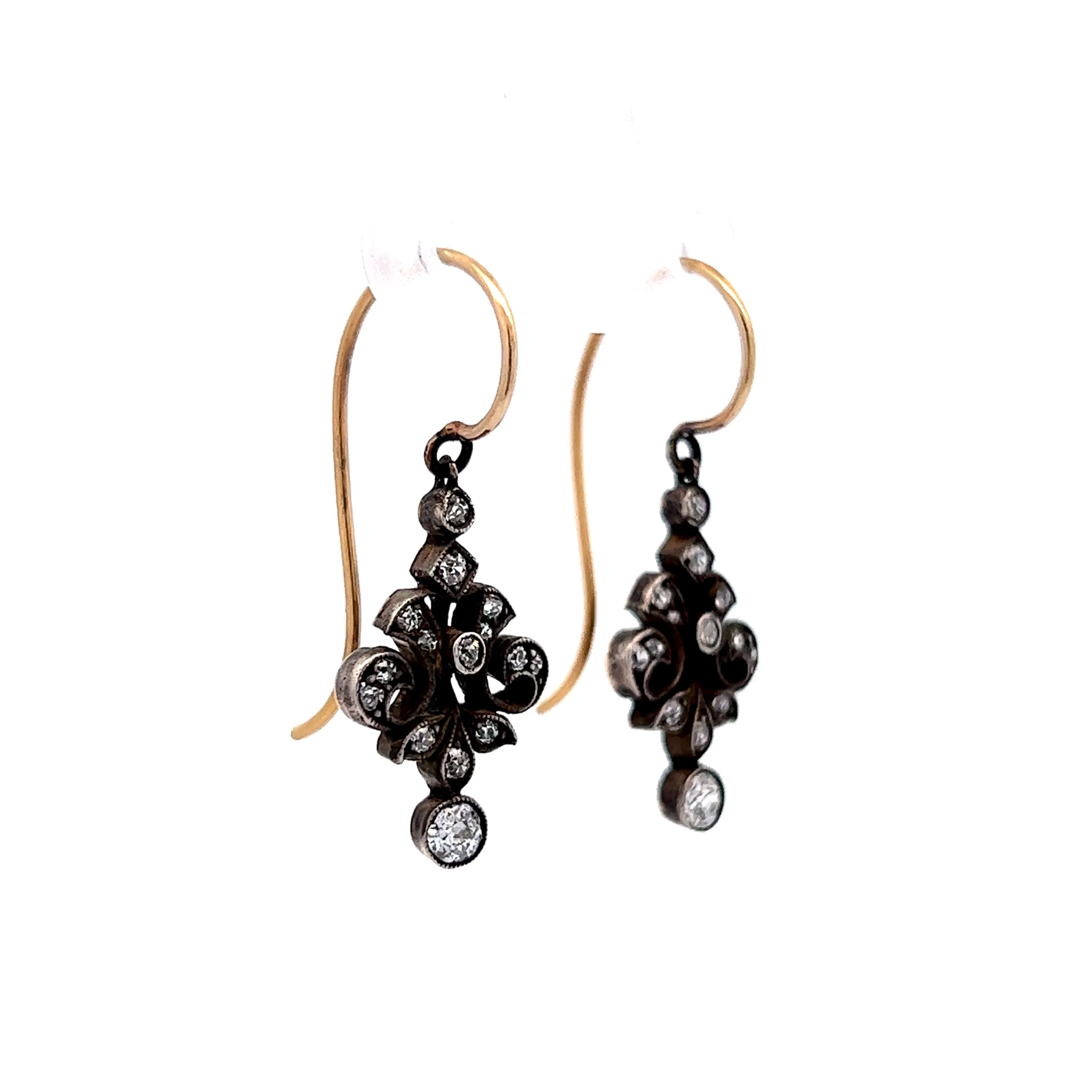 Vintage Victorian Diamond Earrings in 14k Yellow Gold - Image 3