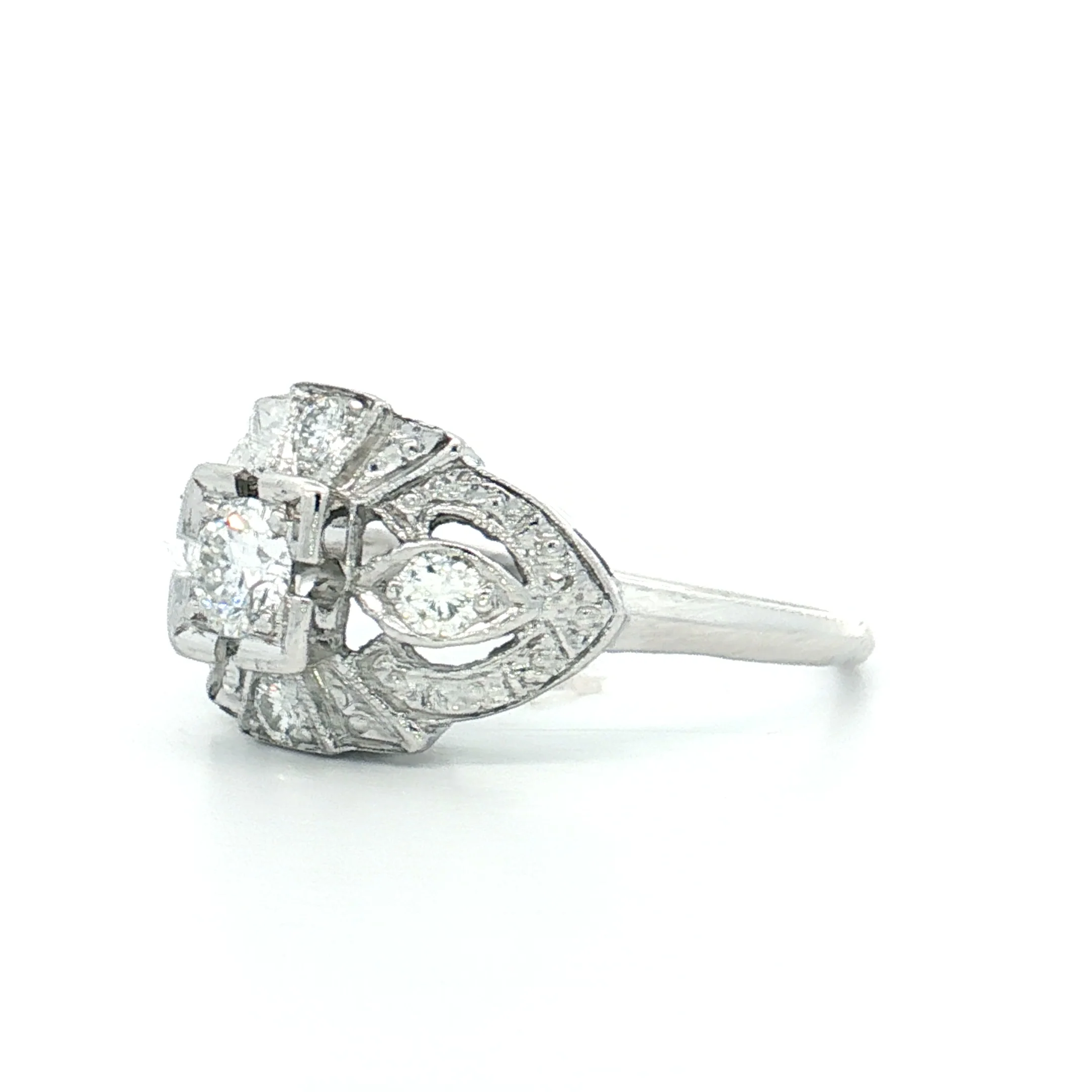 .28 Vintage Deco Transitional Diamond Engagement Ring Platinum - Image 2
