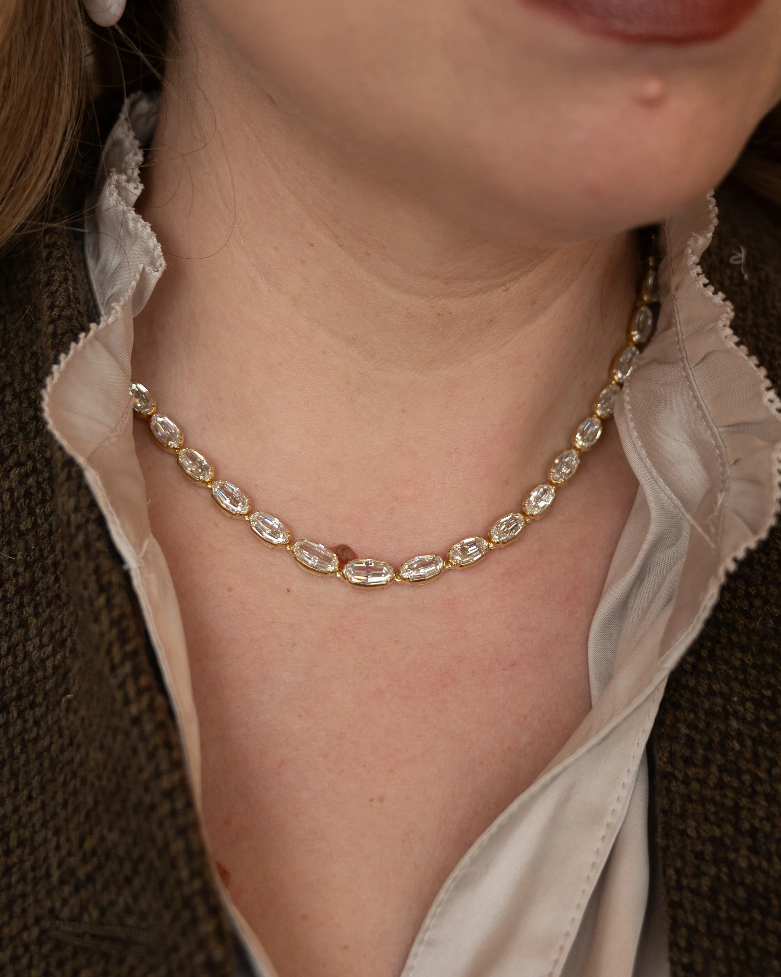 29.04 GIA Step Oval Diamond Tennis Necklace 18k - Image 6