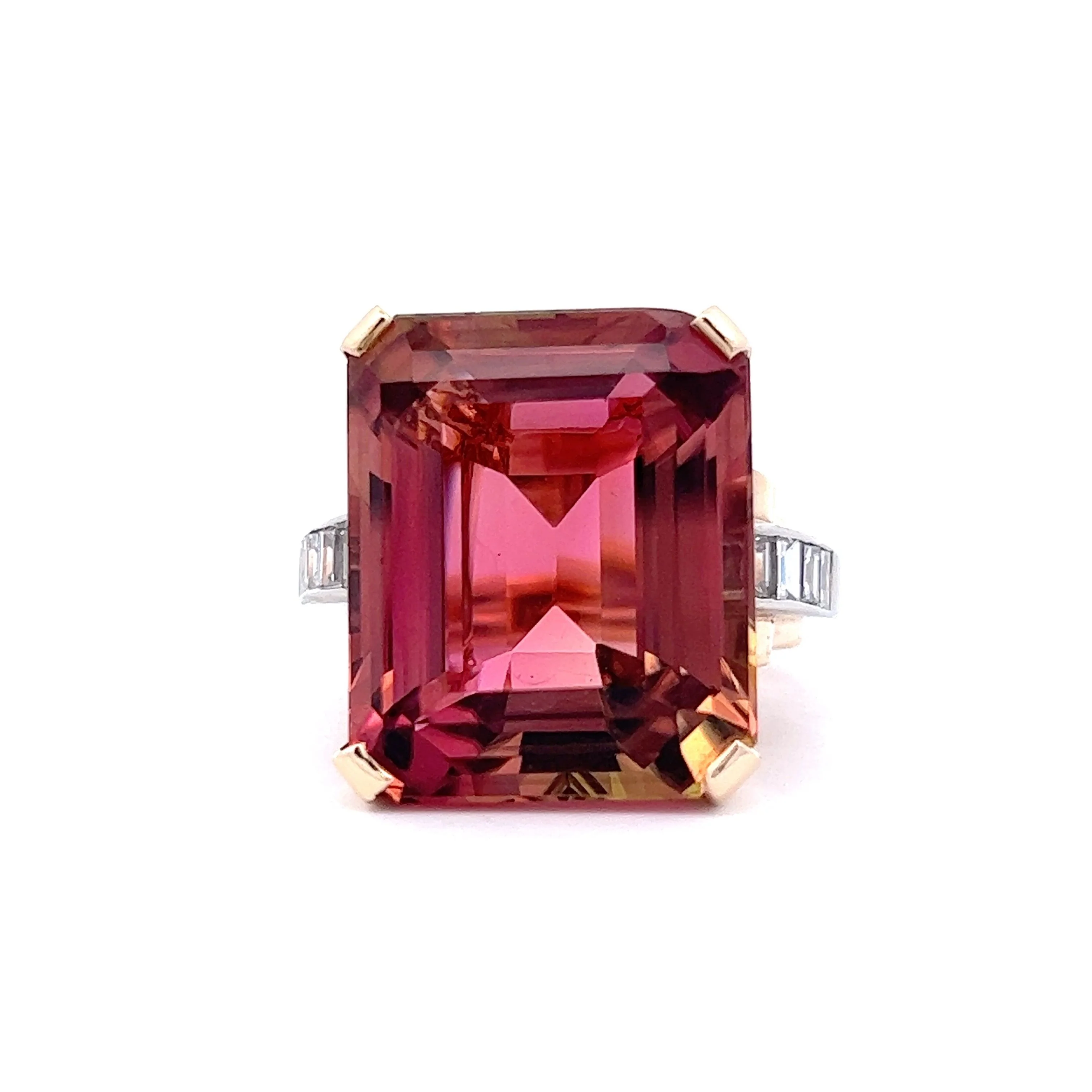 29.60 Emerald Cut Tourmaline Ring in Platinum & 18k Rose Gold