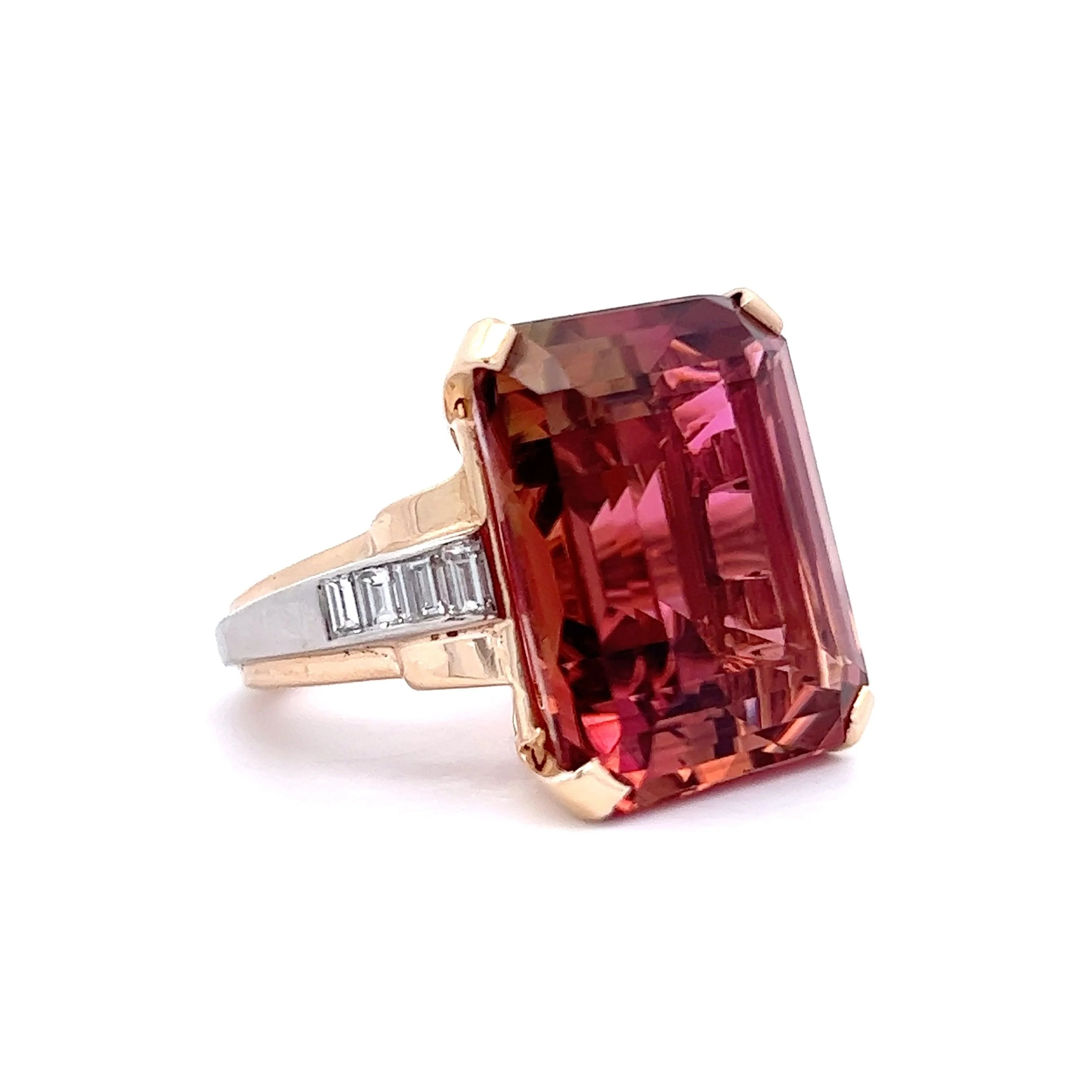 29.60 Emerald Cut Tourmaline Ring in Platinum & 18k Rose Gold - Image 3
