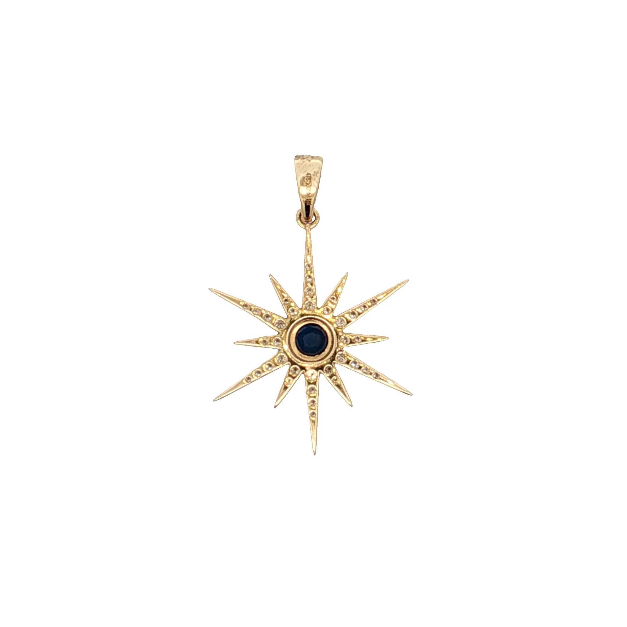 .29 Blue Sapphire Starburst Pendant 14k Yellow Gold - Image 2
