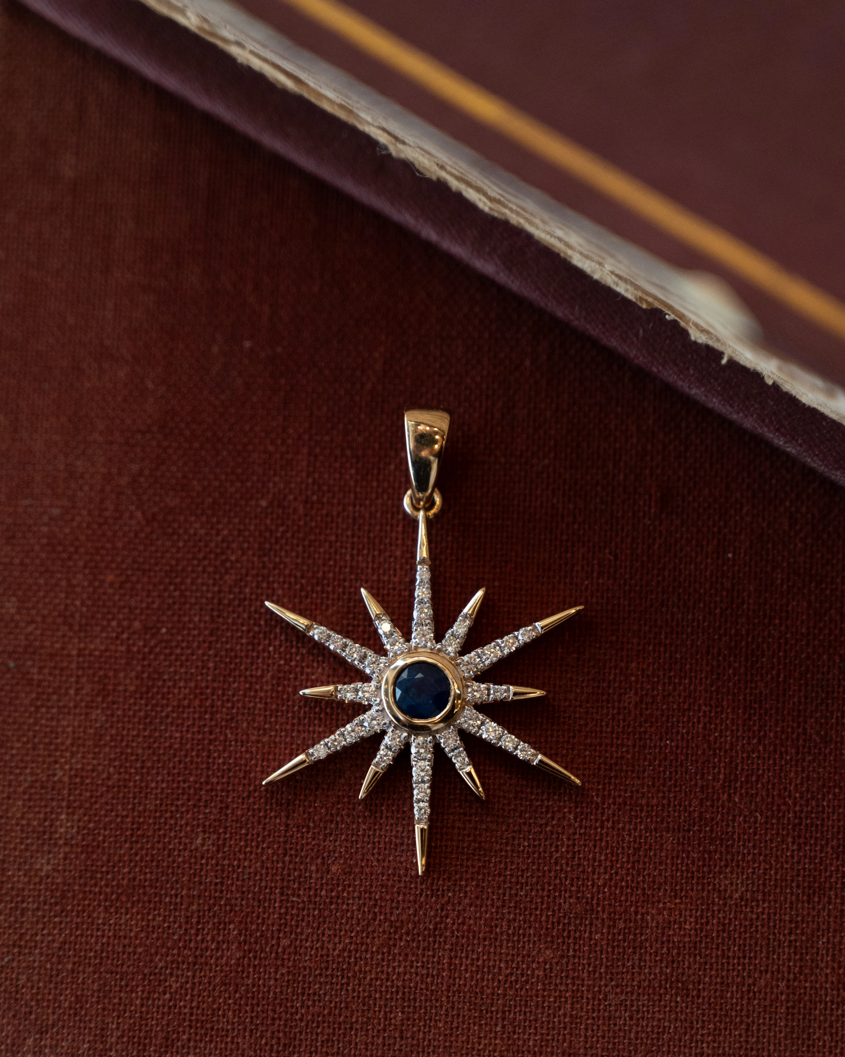 .29 Blue Sapphire Starburst Pendant 14k Yellow Gold - Image 3