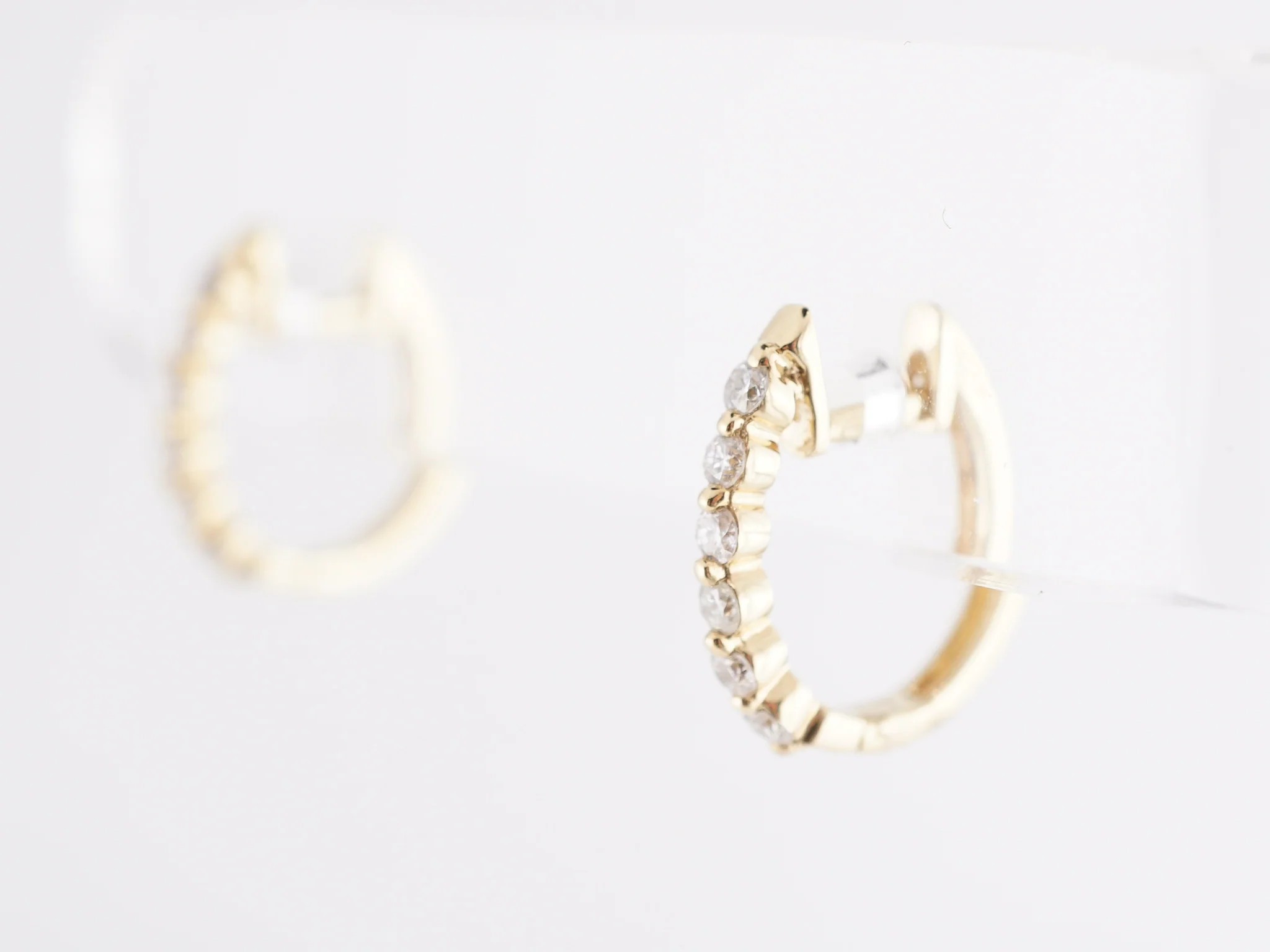 .29 Huggie Hoop Earrings w/ Diamonds in 14k Yellow Gold - Image 2