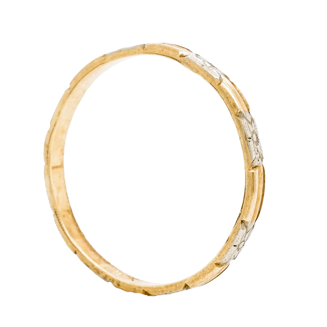 2mm Art Deco Two-Tone Engraved Wedding Band in 14K - Image 3