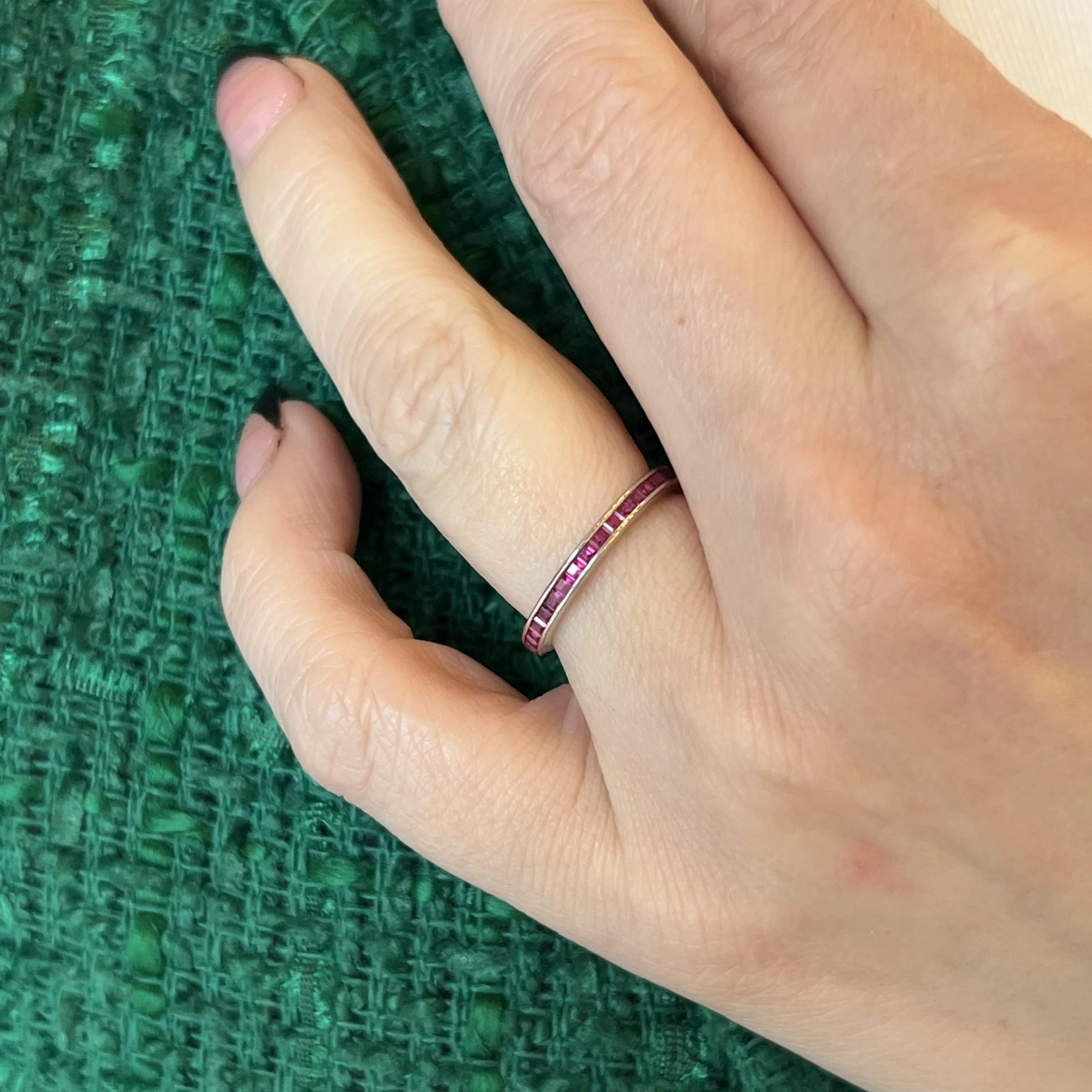 2mm Channel Set Ruby Eternity Wedding Band in 14k White Gold - Image 6
