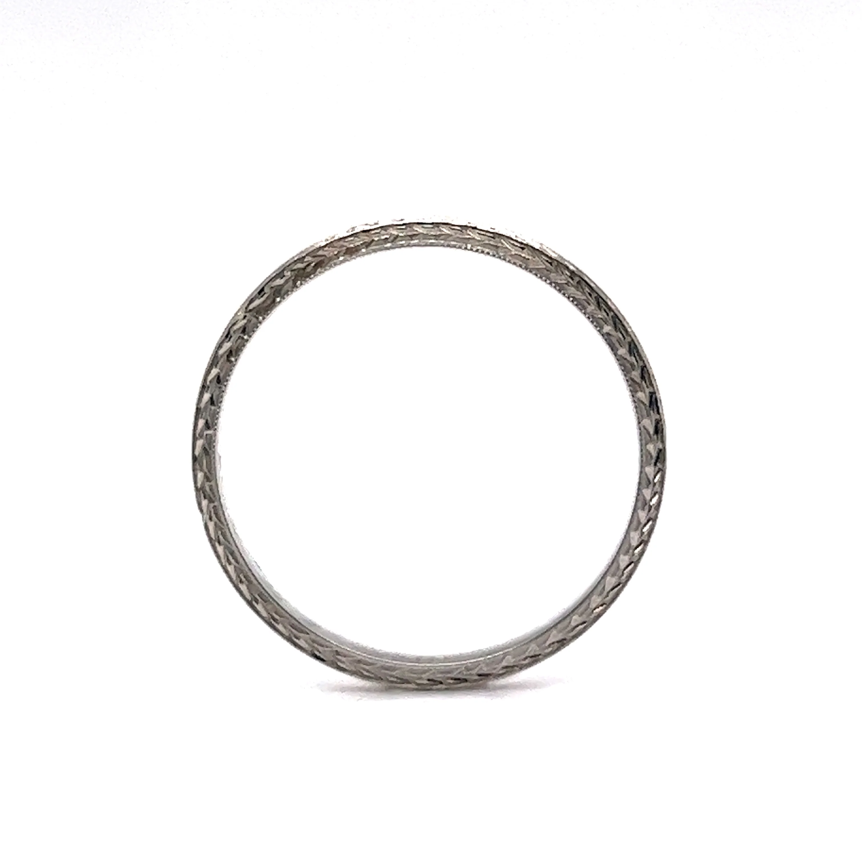 2mm Engraved Art Deco Wedding Band in 18k White Gold - Image 4