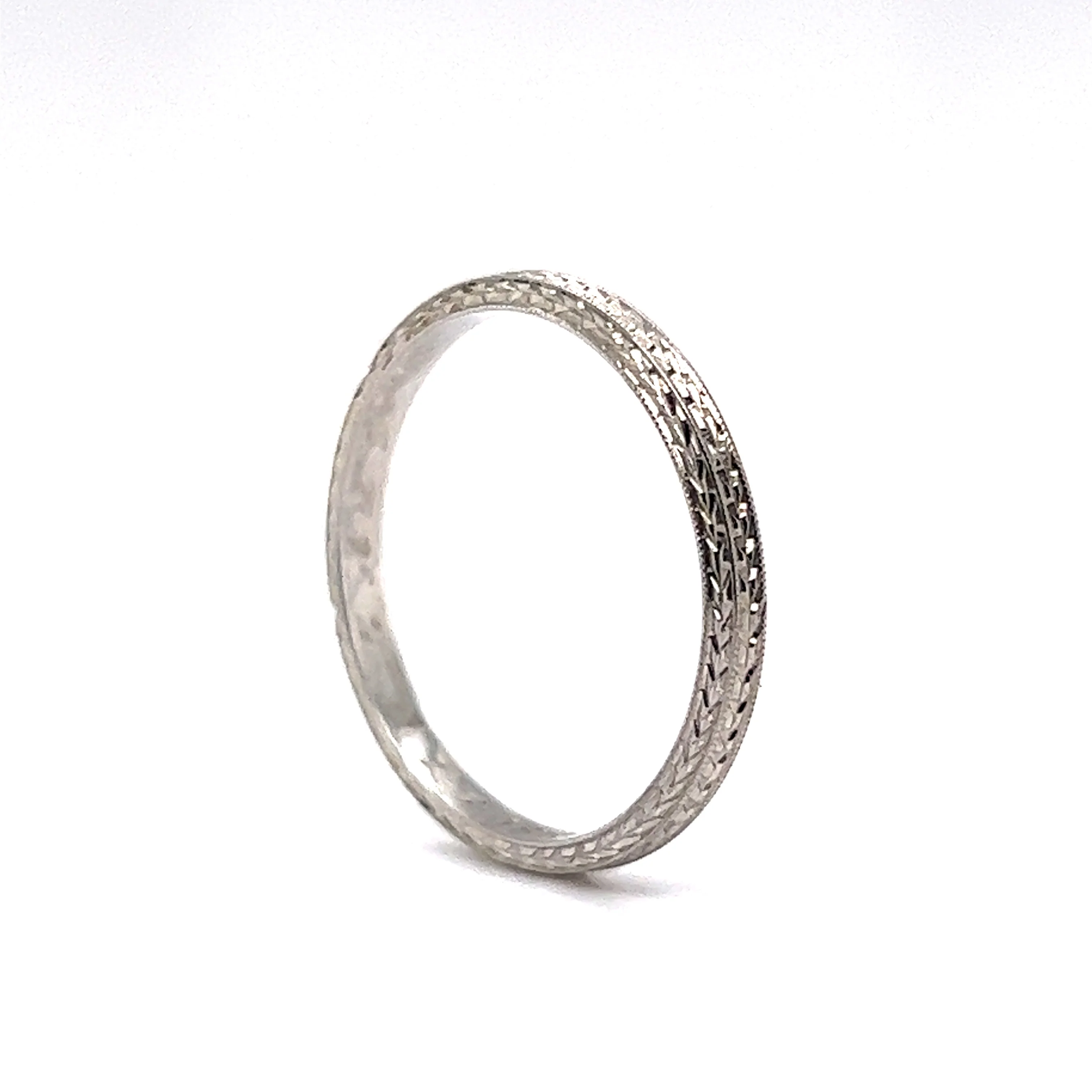 2mm Engraved Art Deco Wedding Band in 18k White Gold - Image 5