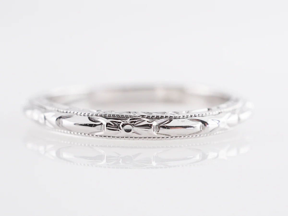 2mm Vintage Orange Blossom Wedding Band in 14k White Gold - Image 2