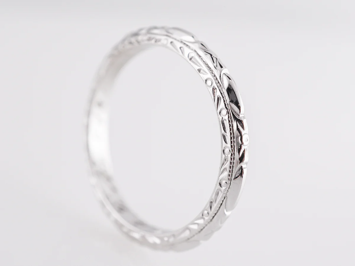 2mm Vintage Orange Blossom Wedding Band in 14k White Gold - Image 4