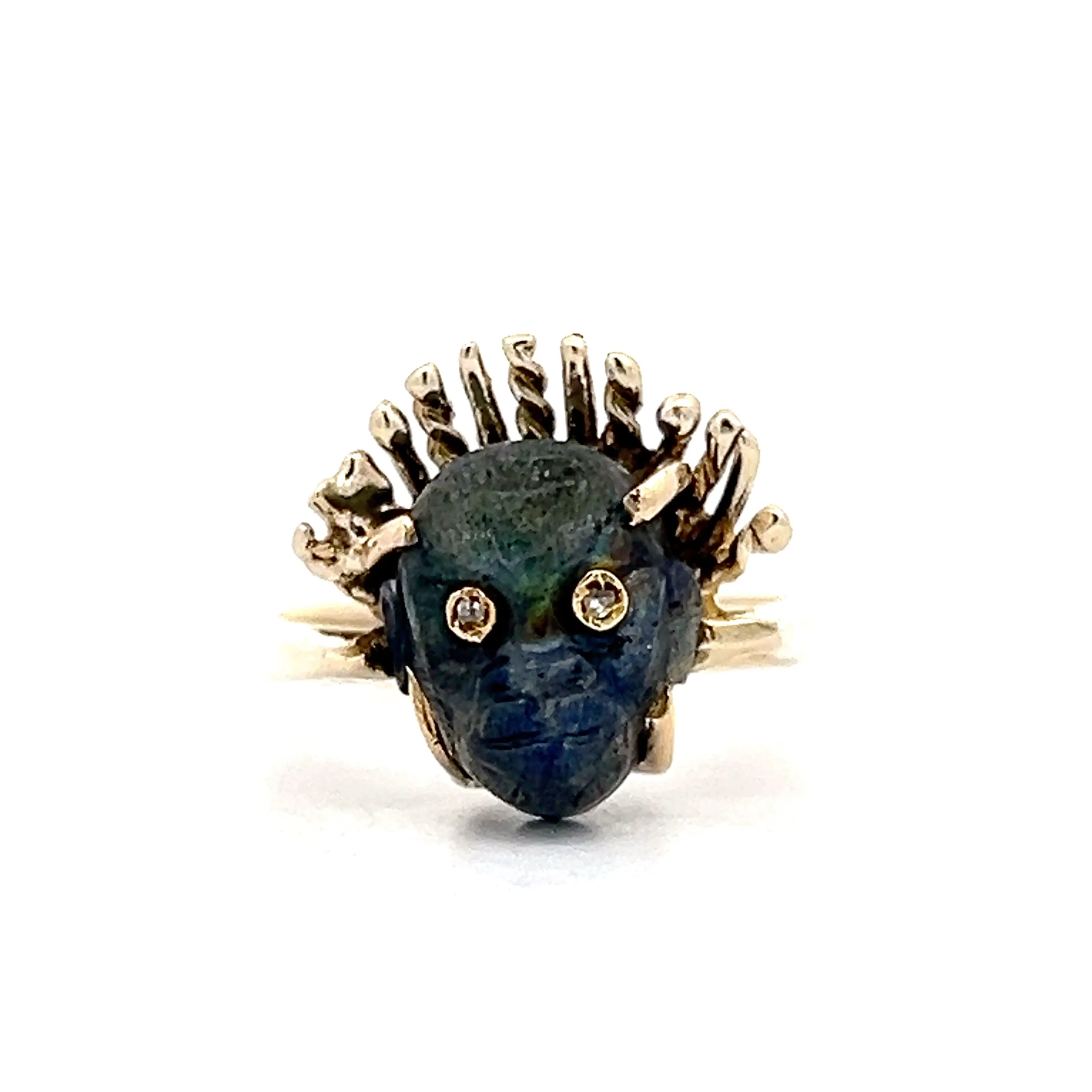 3.00 Vintage Carved Labradorite Cocktail Ring in Yellow Gold